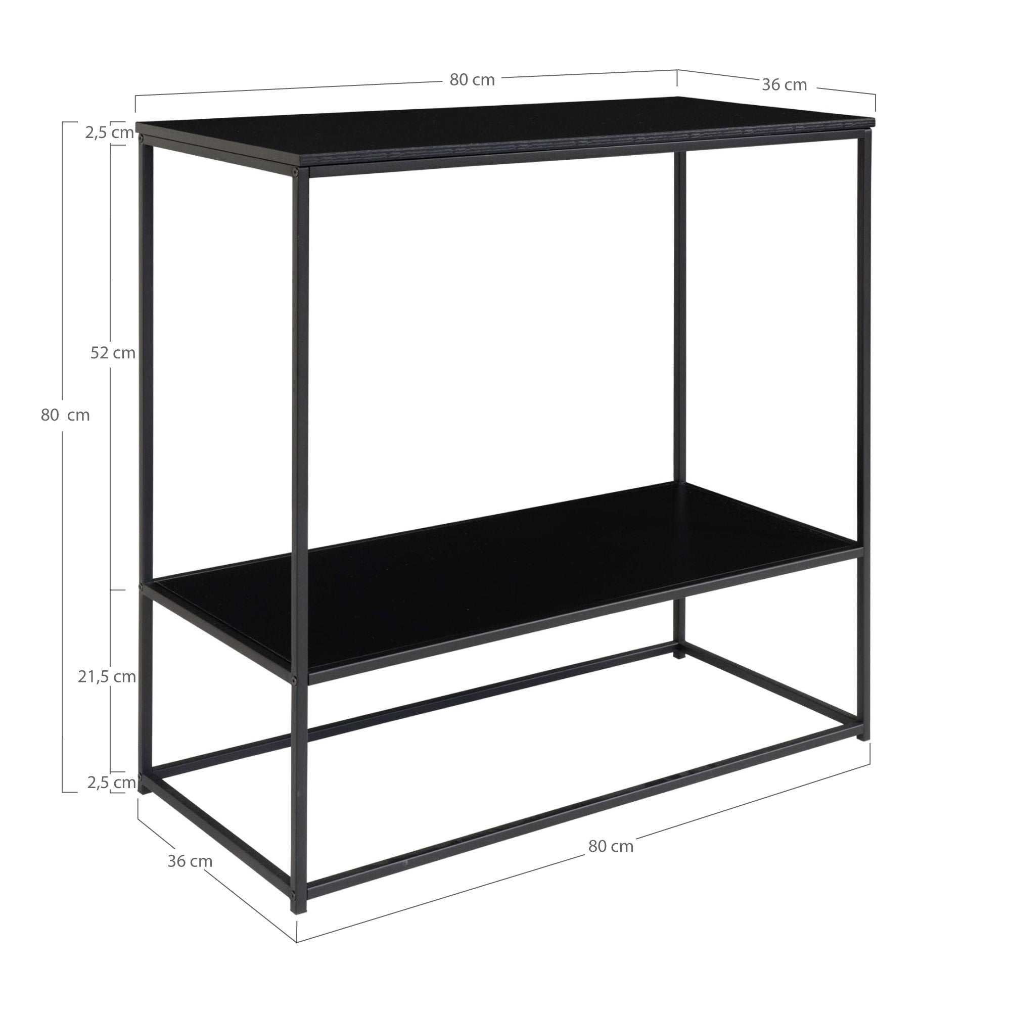Vita Console table - Console table, 2 shelves, black, black frame 80x36x80 cm