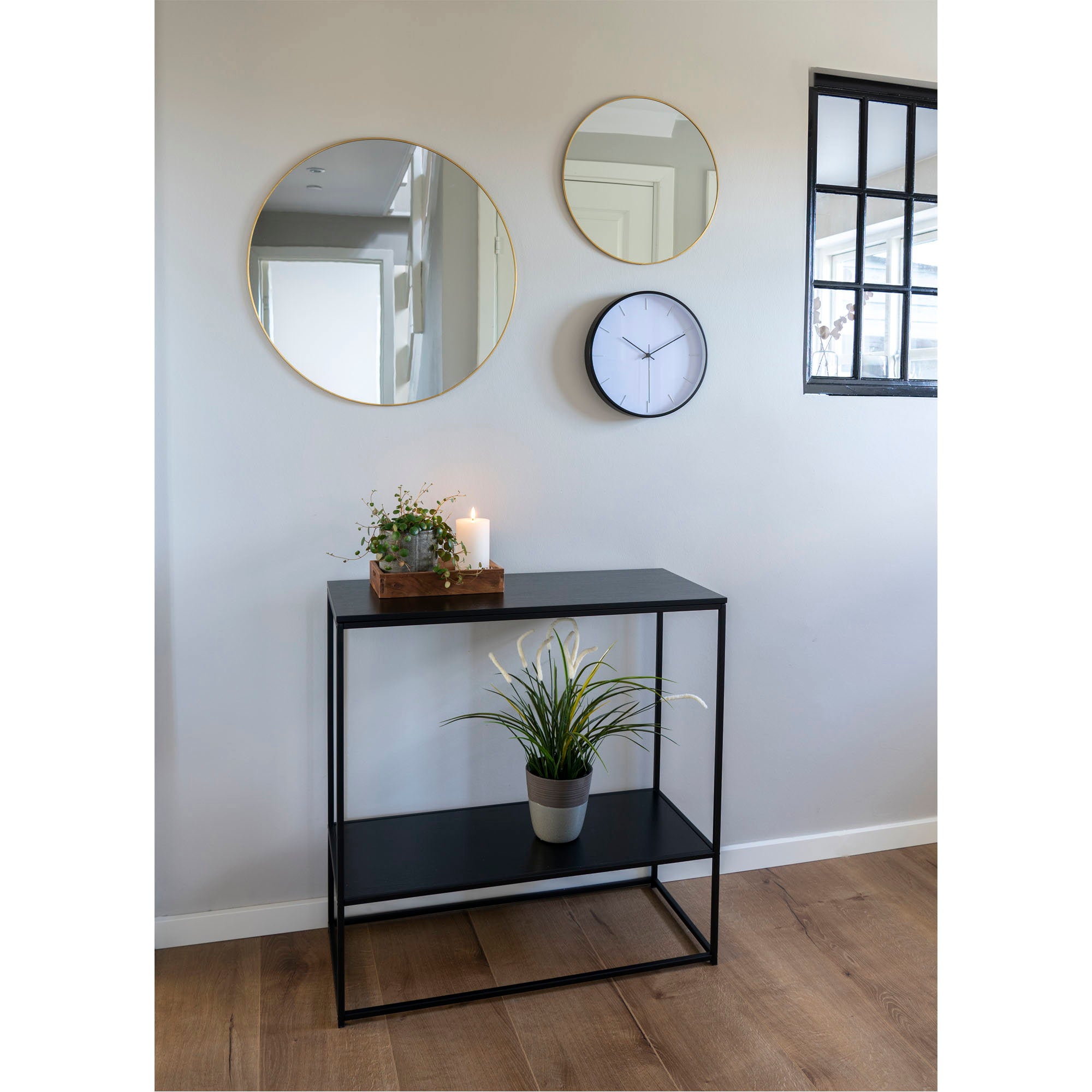 Vita Console table - Console table, 2 shelves, black, black frame 80x36x80 cm