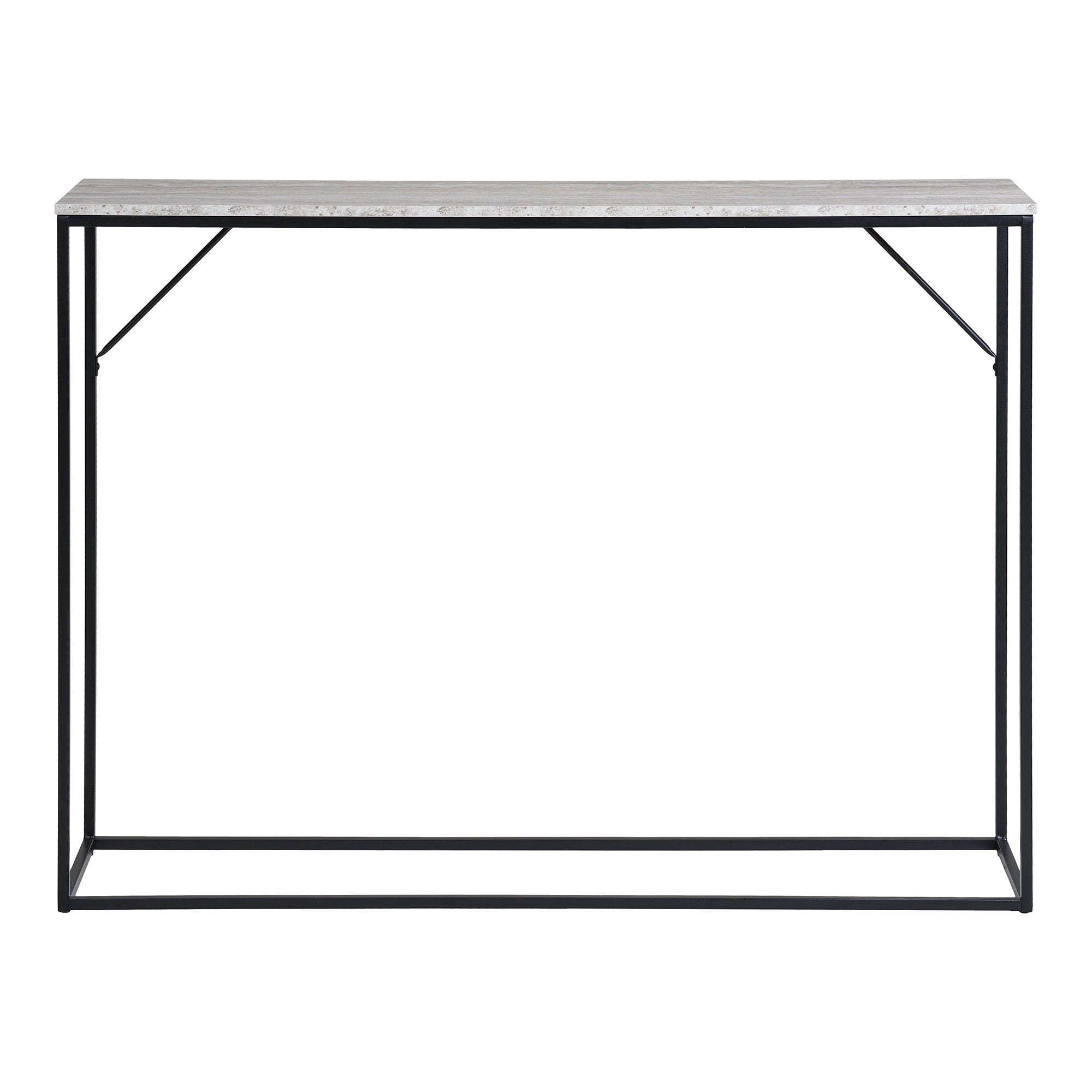 Vita Console Table - Console table, 1 shelf, travertine look, black frame 110x26x80 cm