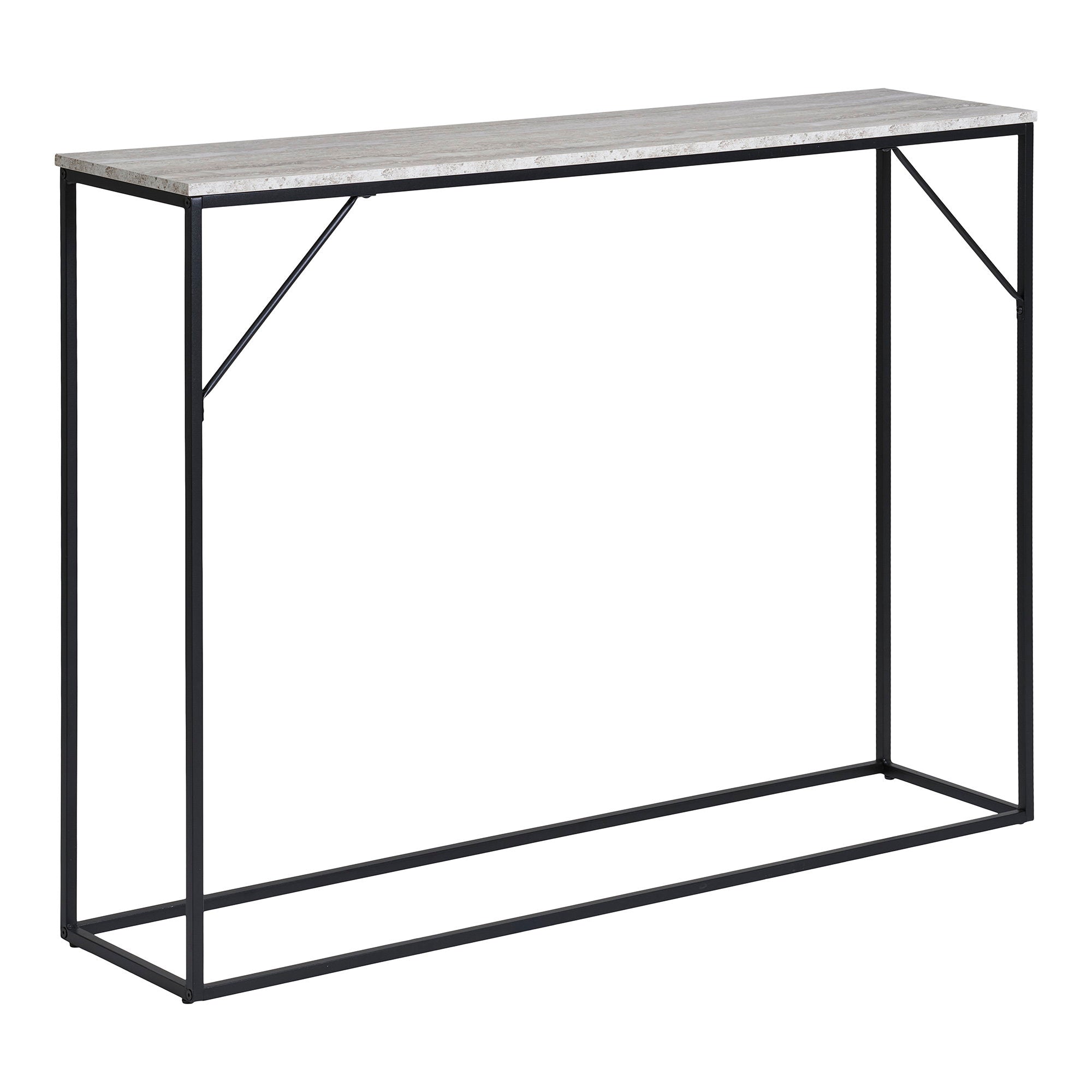 Vita Console Table - Console table, 1 shelf, travertine look, black frame 110x26x80 cm
