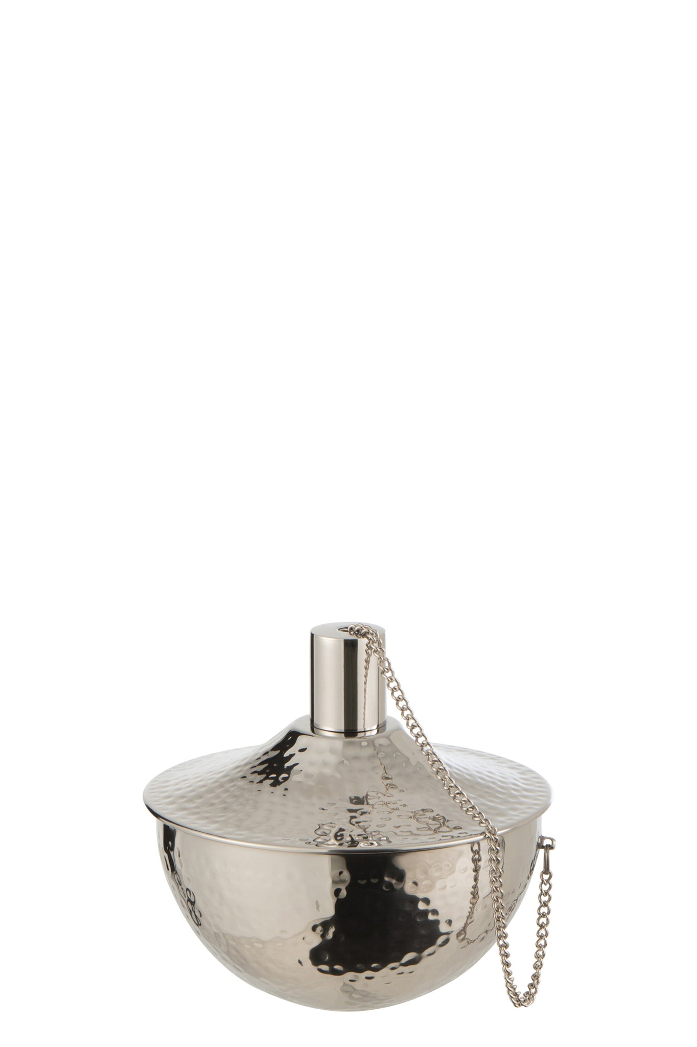 Oil Lamp Table Finely Hammered Stainless Steel Silver