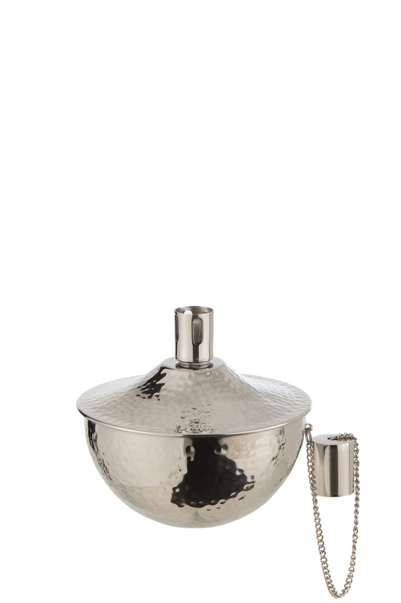 Oil Lamp Table Finely Hammered Stainless Steel Silver