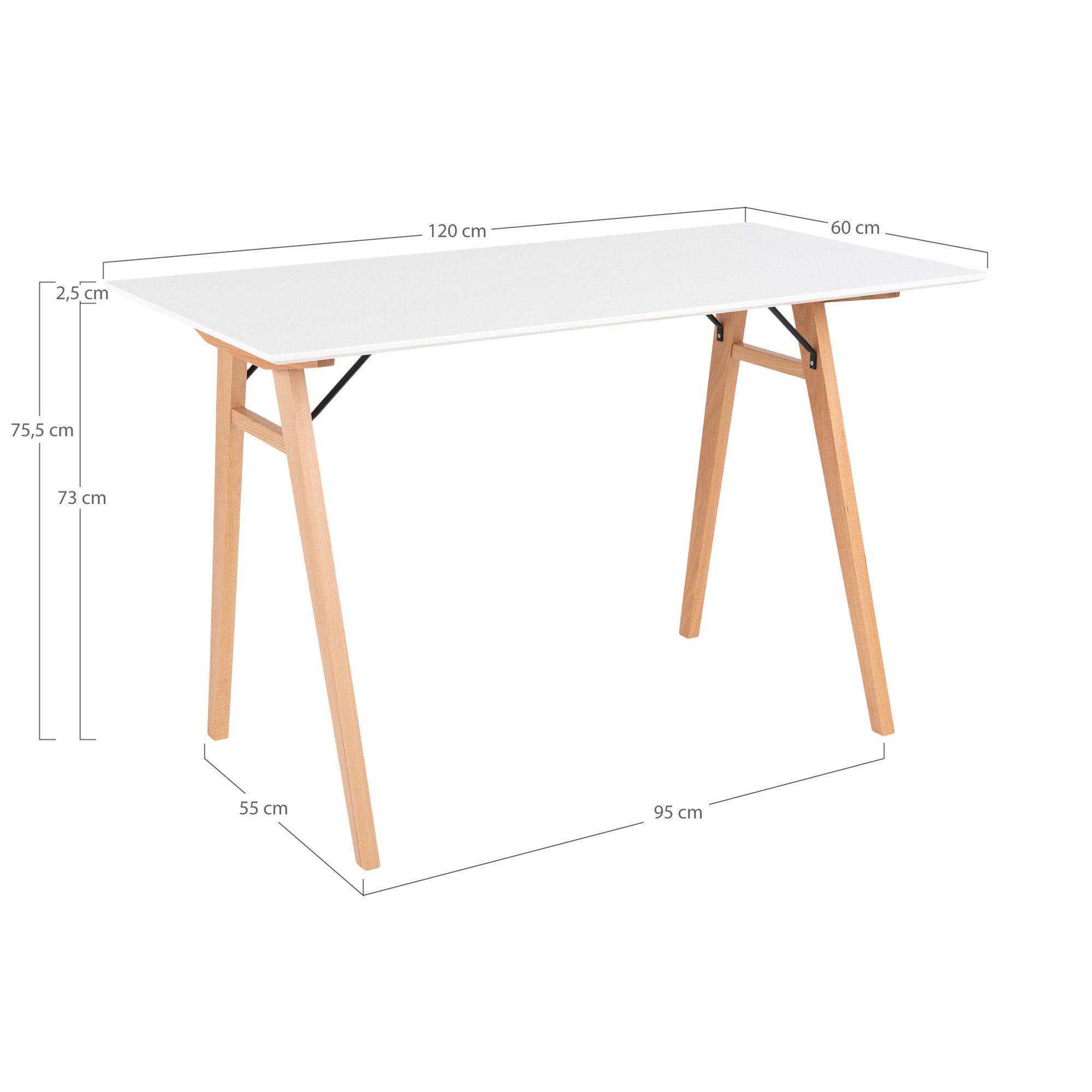 Vojens Desk - Desk, white and natural 120x60x75 cm