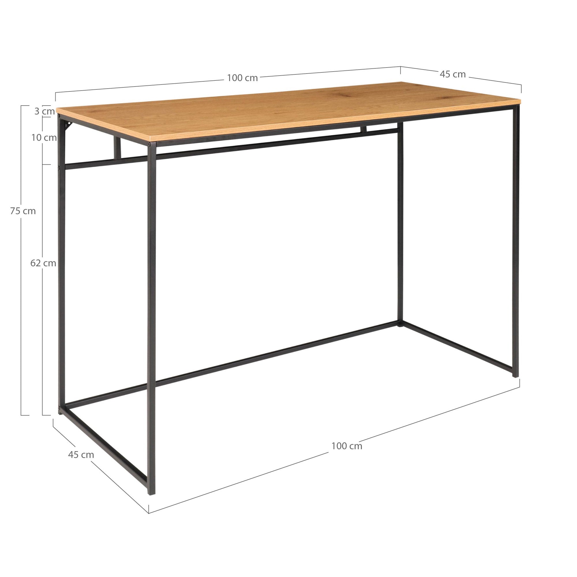 Vita Desk - Desk, oak look with black frame 100x45x75 cm