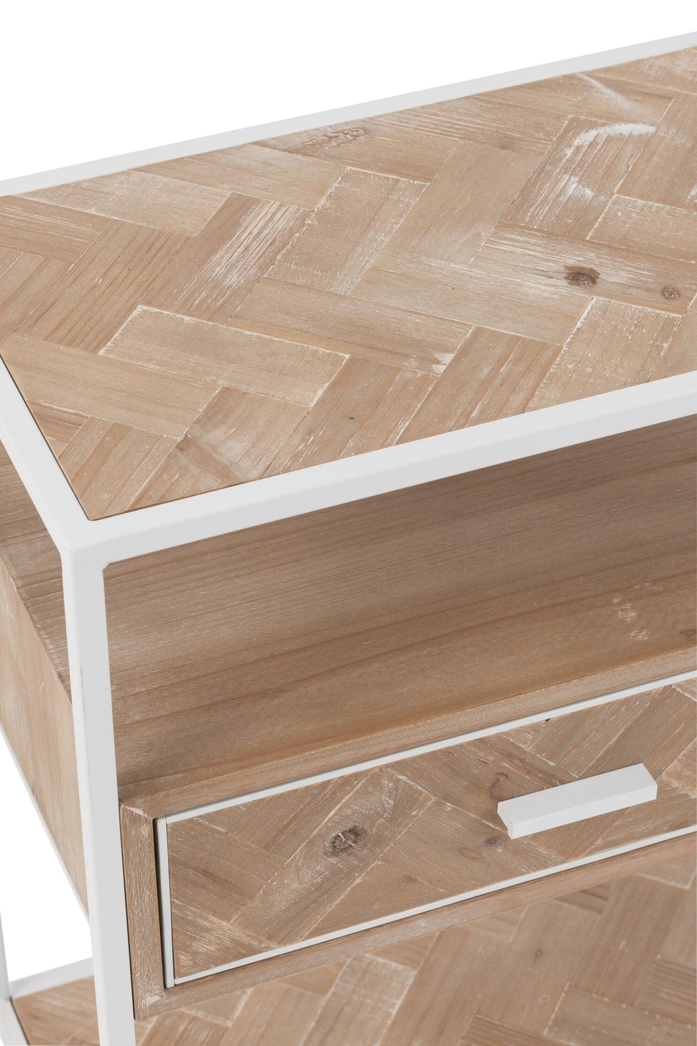 Sidetable Zigzag 1 Drawer Wood/Metal Natural/White
