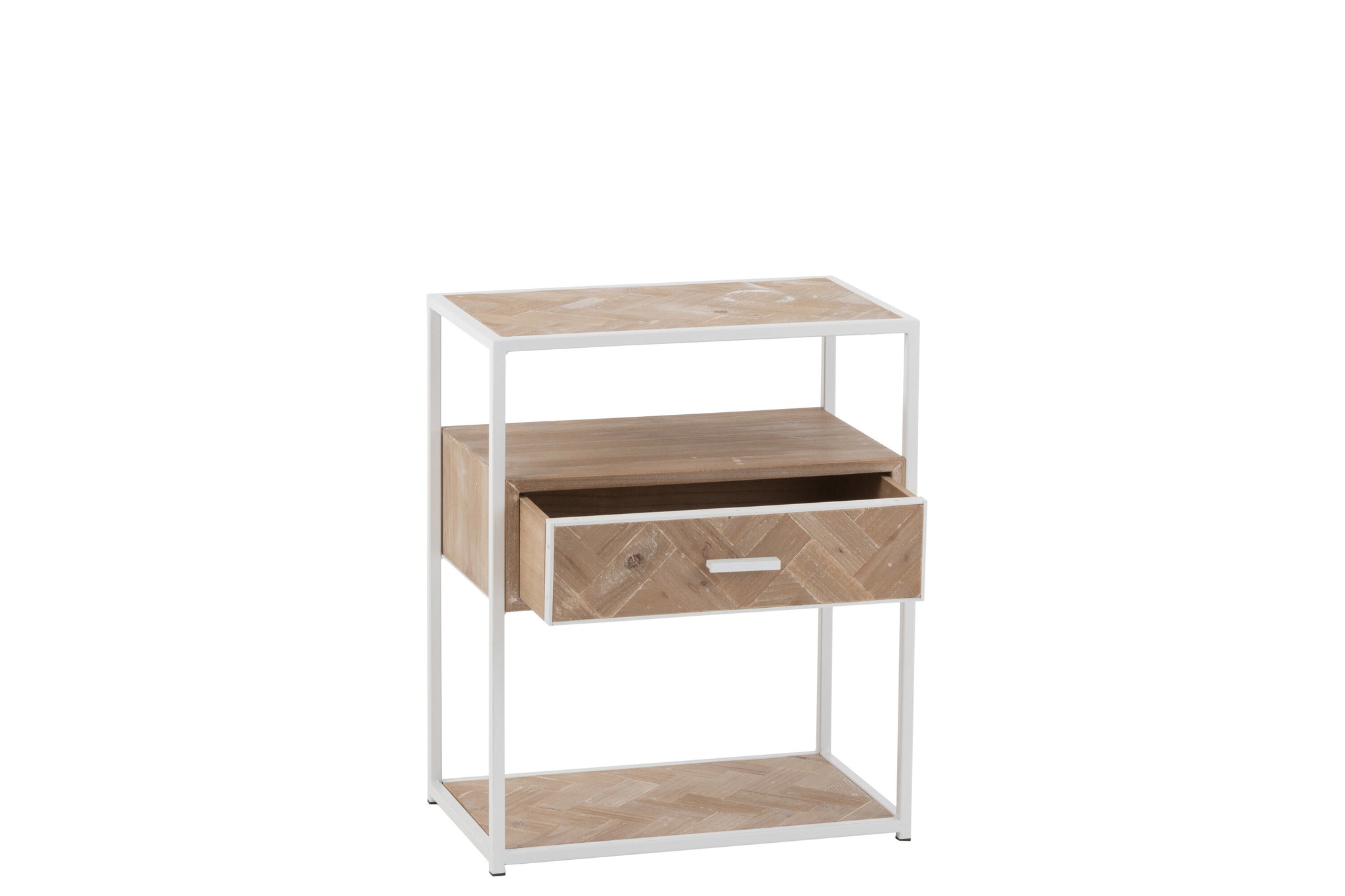 Sidetable Zigzag 1 Drawer Wood/Metal Natural/White