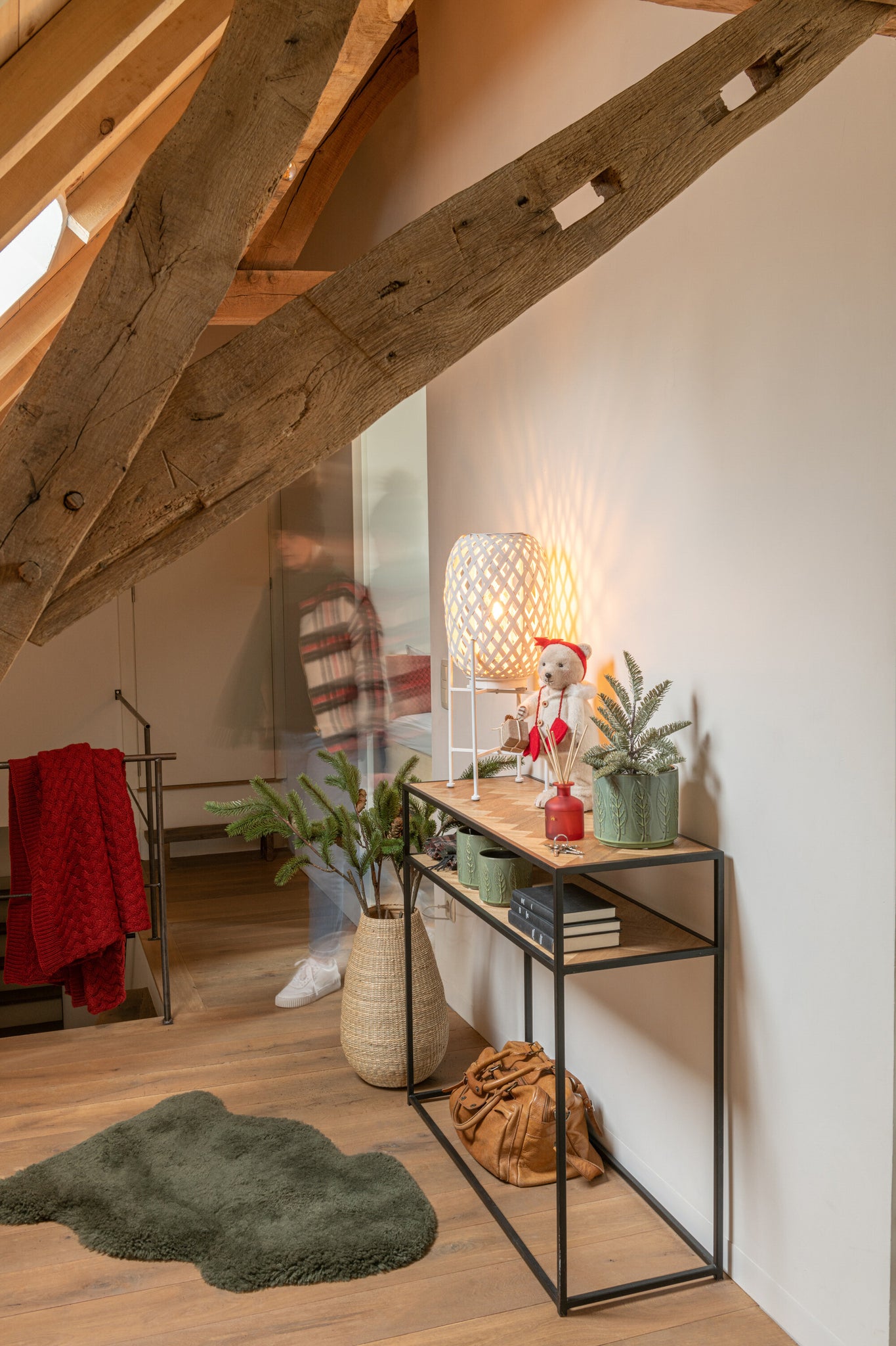 Konsole Zickzackmuster Holz/Metall Natur/Schwarz