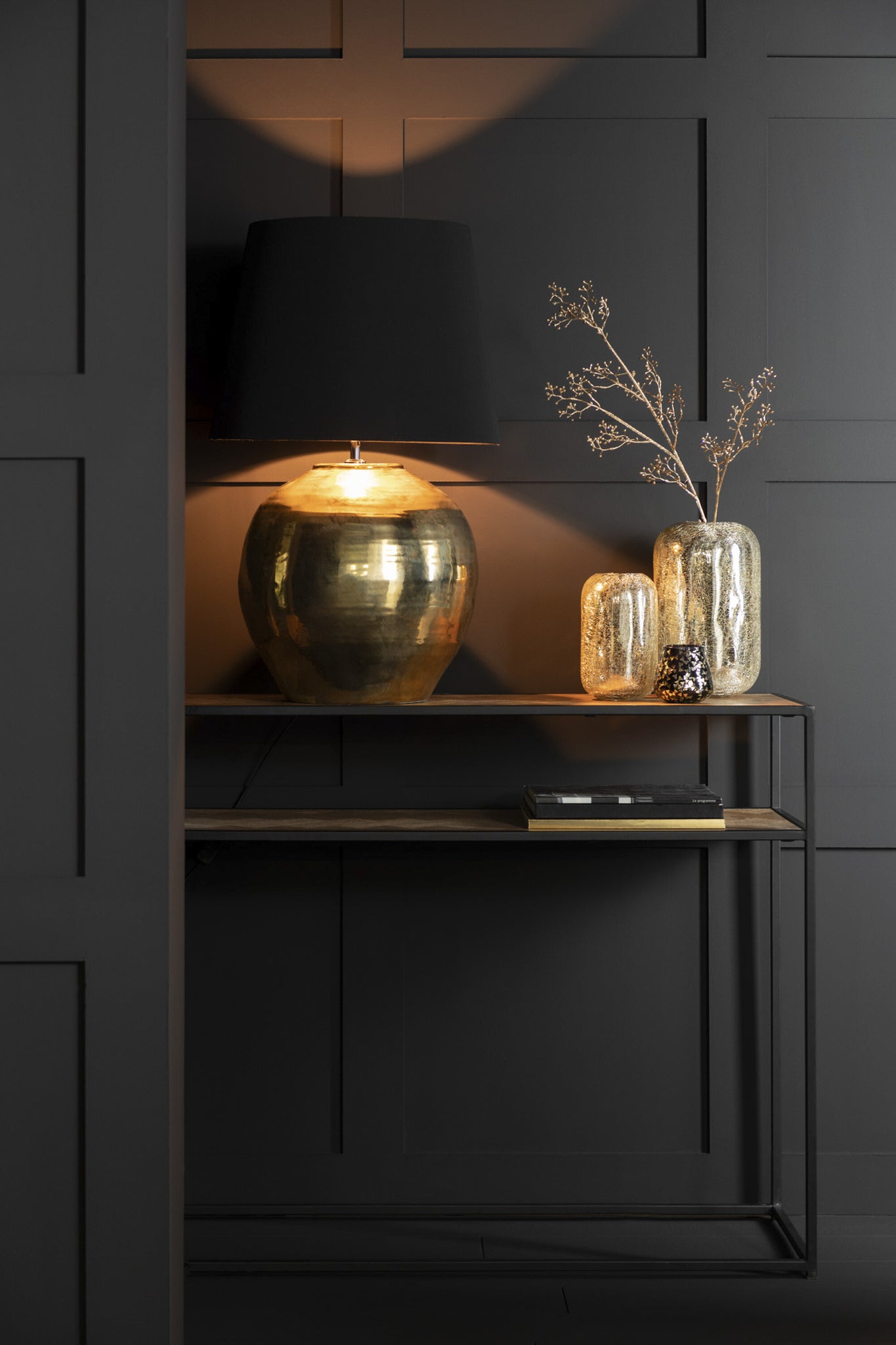 Konsole Zickzackmuster Holz/Metall Natur/Schwarz