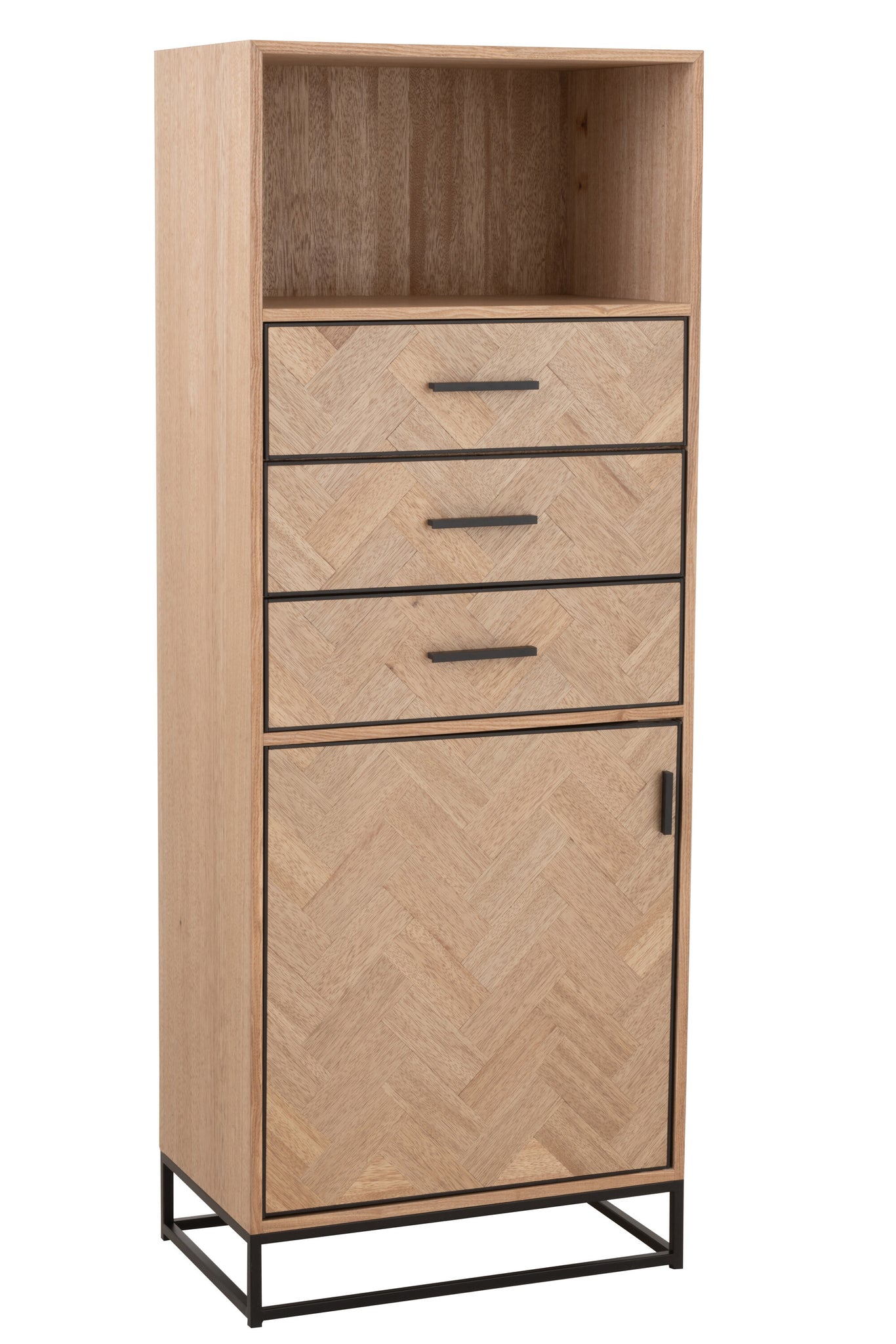 Cupboard High 3 Drawers Zigzag Wood/Metal Natural/Black