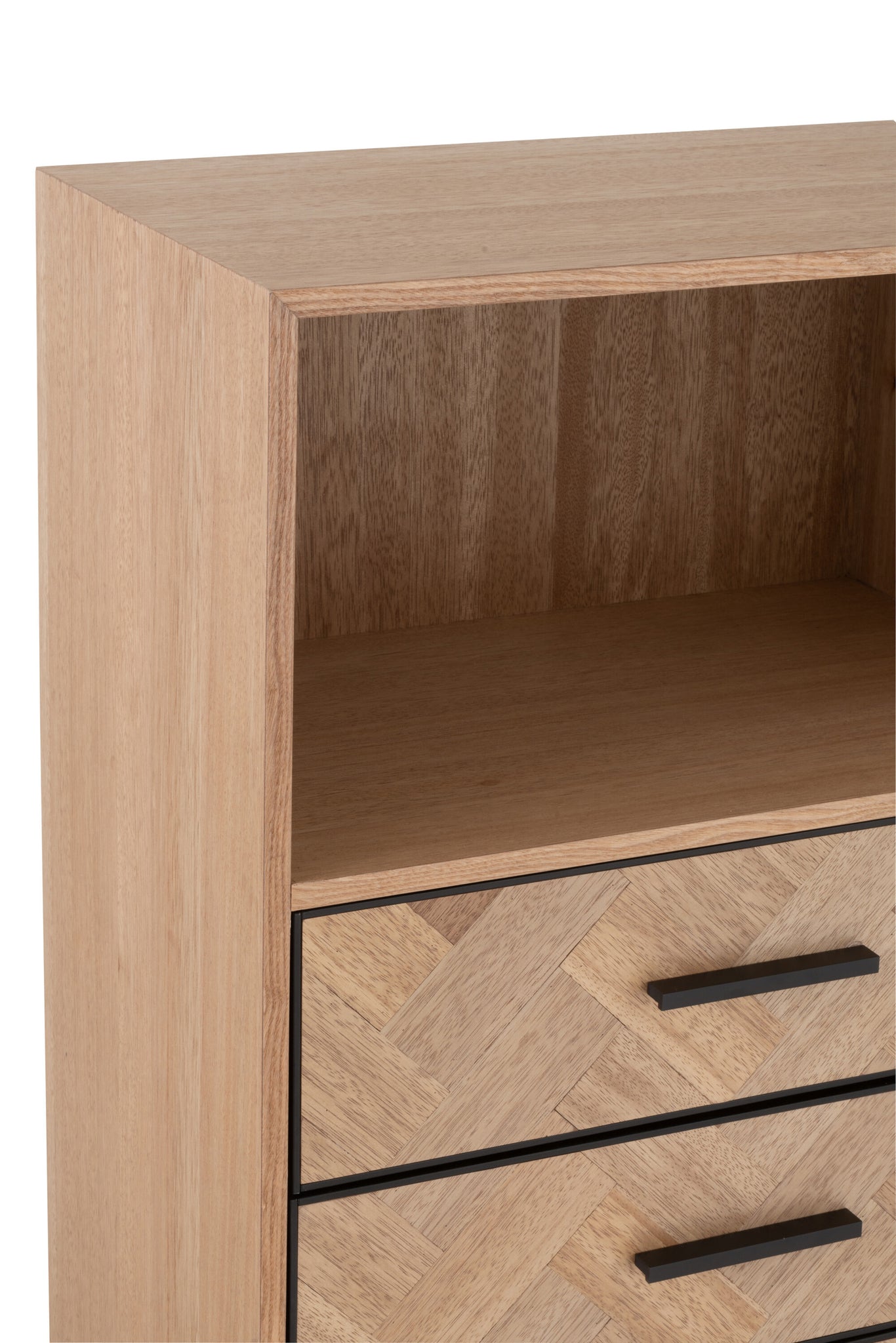 Cupboard High 3 Drawers Zigzag Wood/Metal Natural/Black