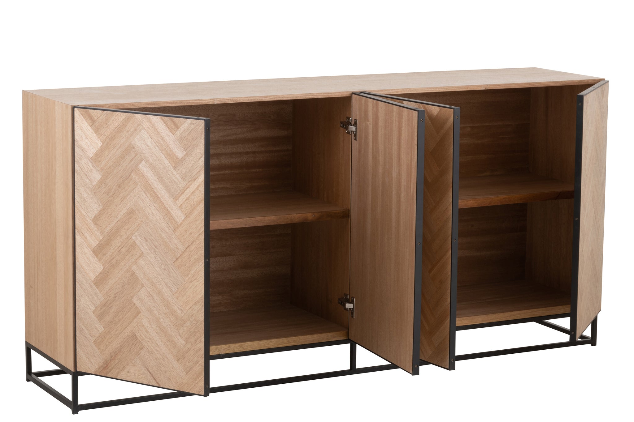 Dresser 4 Doors Zigzag Wood/Metal Natural/Black