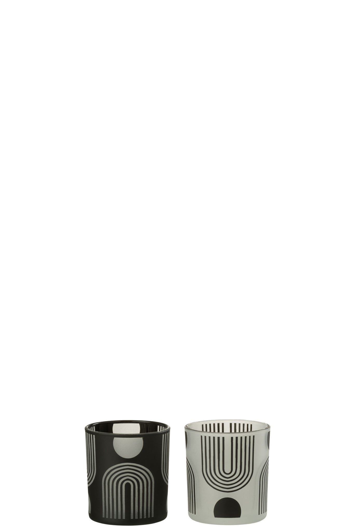 Tealight Holder Nordic Glass Matt/Black/White Assortment Of 2