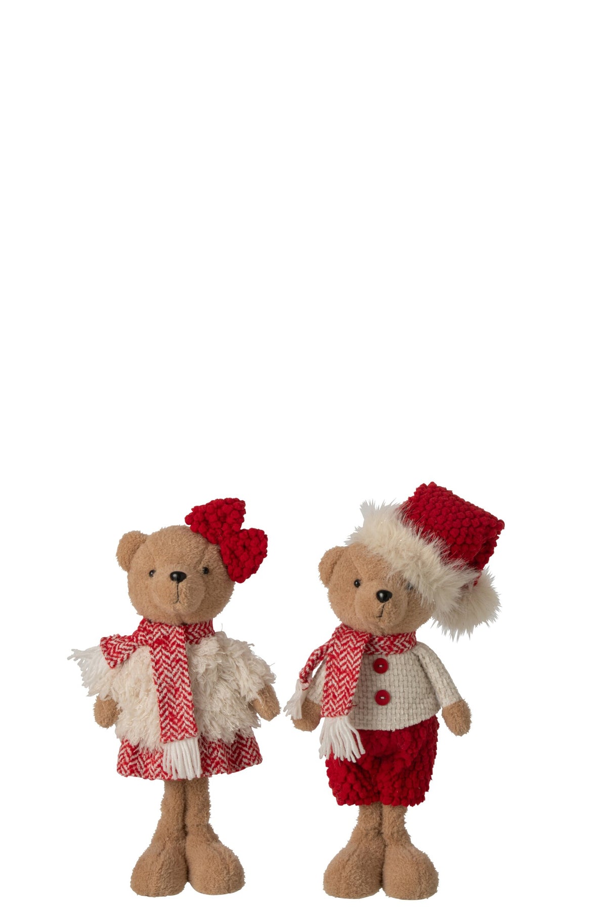 Beer jongen en meisje klein – set van 2, polyester, kerstrood en wit, 39 cm