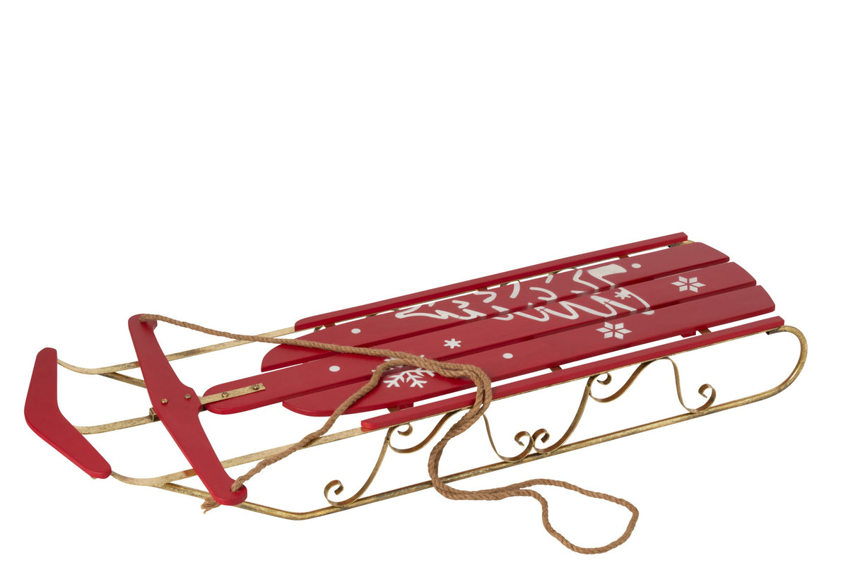 Slee – vurenhout en ijzer, kerstrood en goud, 137,5 cm