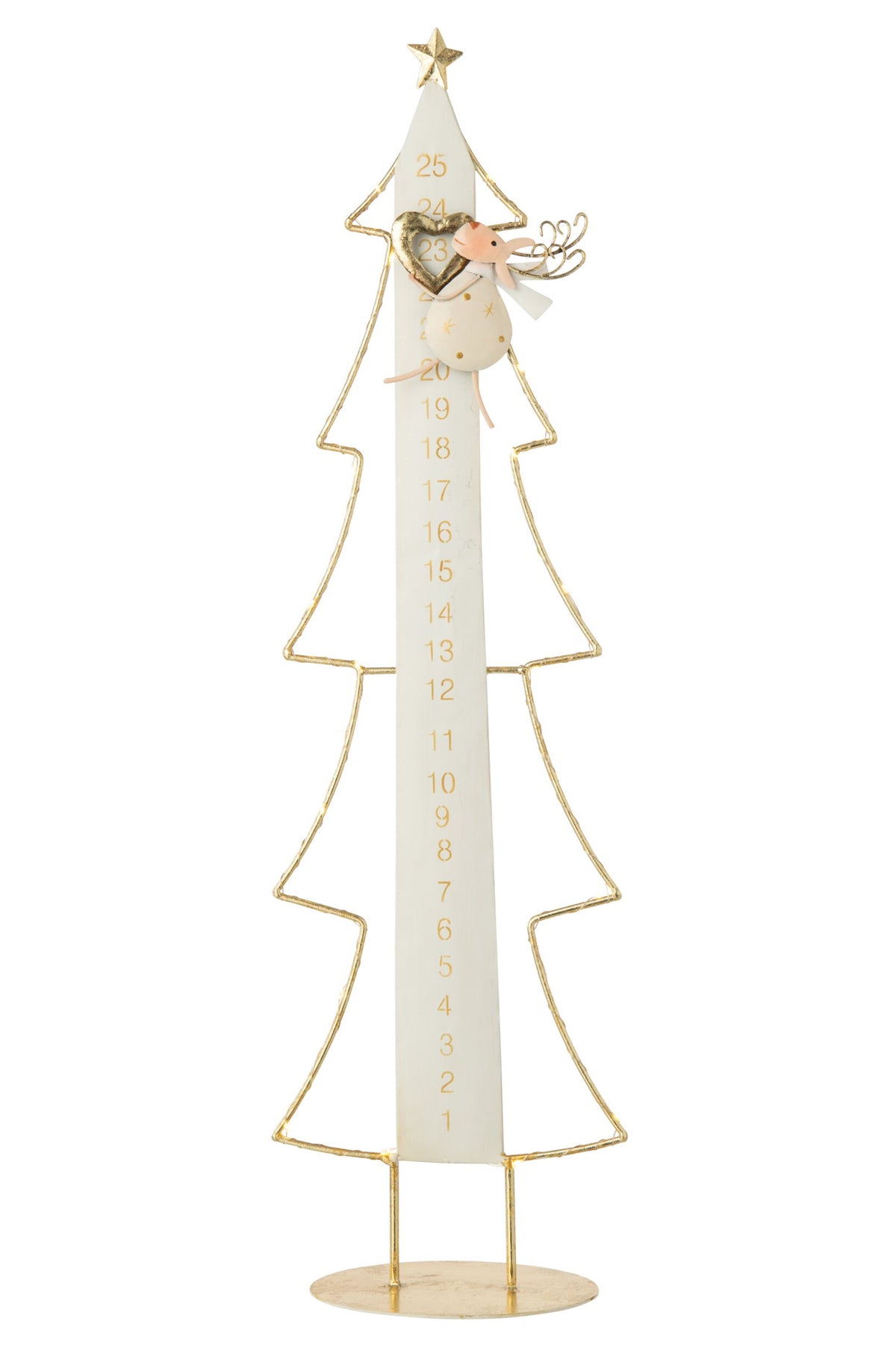 Adventskalender kerstboom met LED – ijzer, wit en goud, 78,5 cm