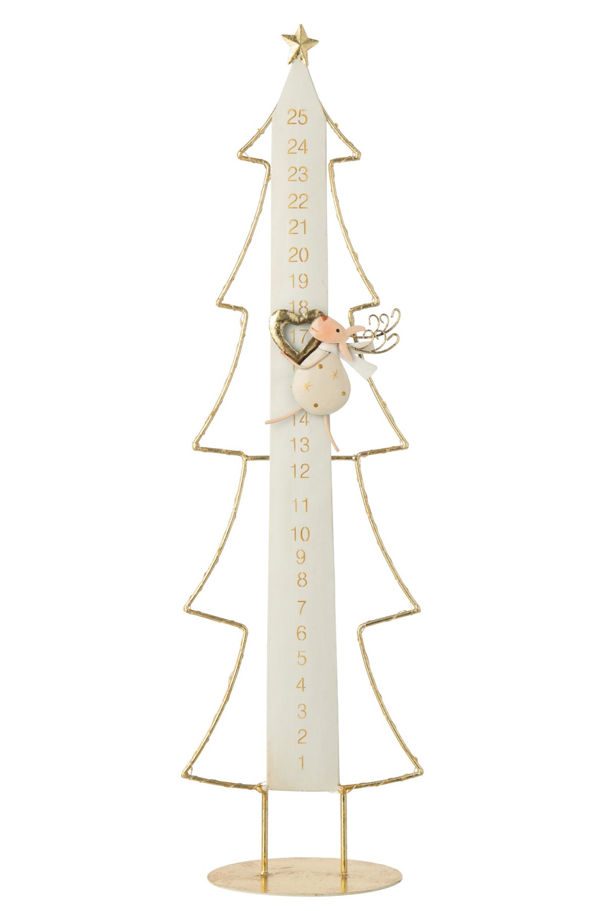 Adventskalender kerstboom met LED – ijzer, wit en goud, 78,5 cm