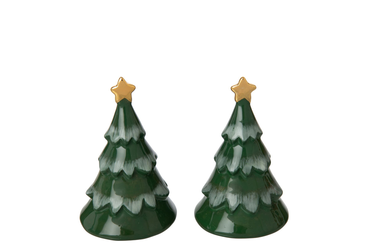 Peper- en zoutstel kerstboom – steengoed, donkergroen, 16,5 x 13 x 6,5 cm