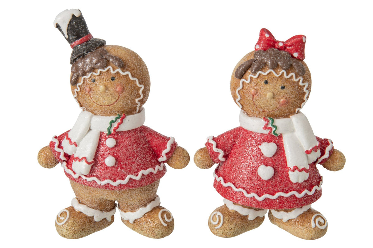 Peperkoekmannetje groot – set van 2, polyresin, kerstrood en beige, 18 cm