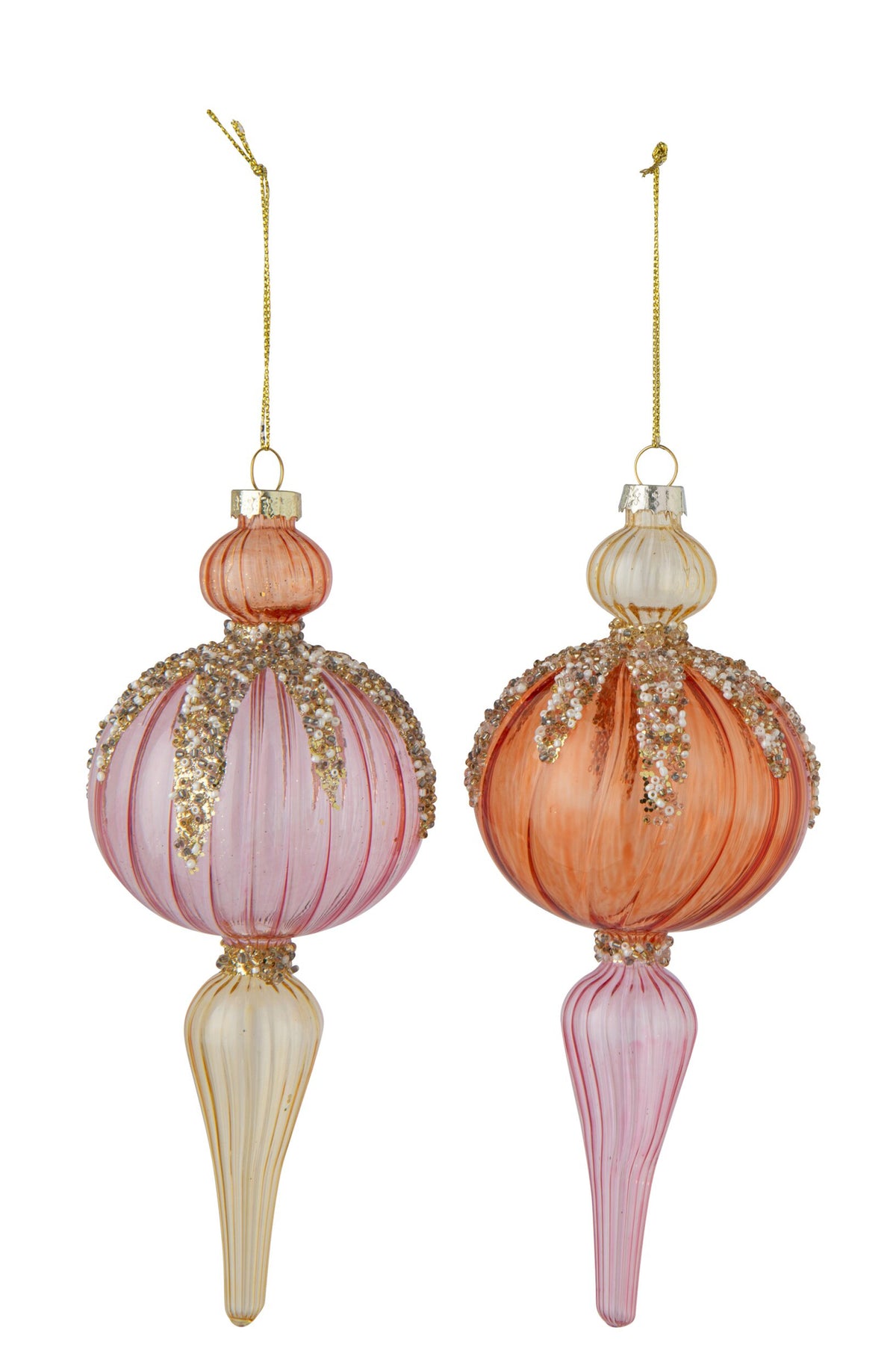 Kerstbal druppel – set van 2, glas, meerkleurig, Ø8×18 cm