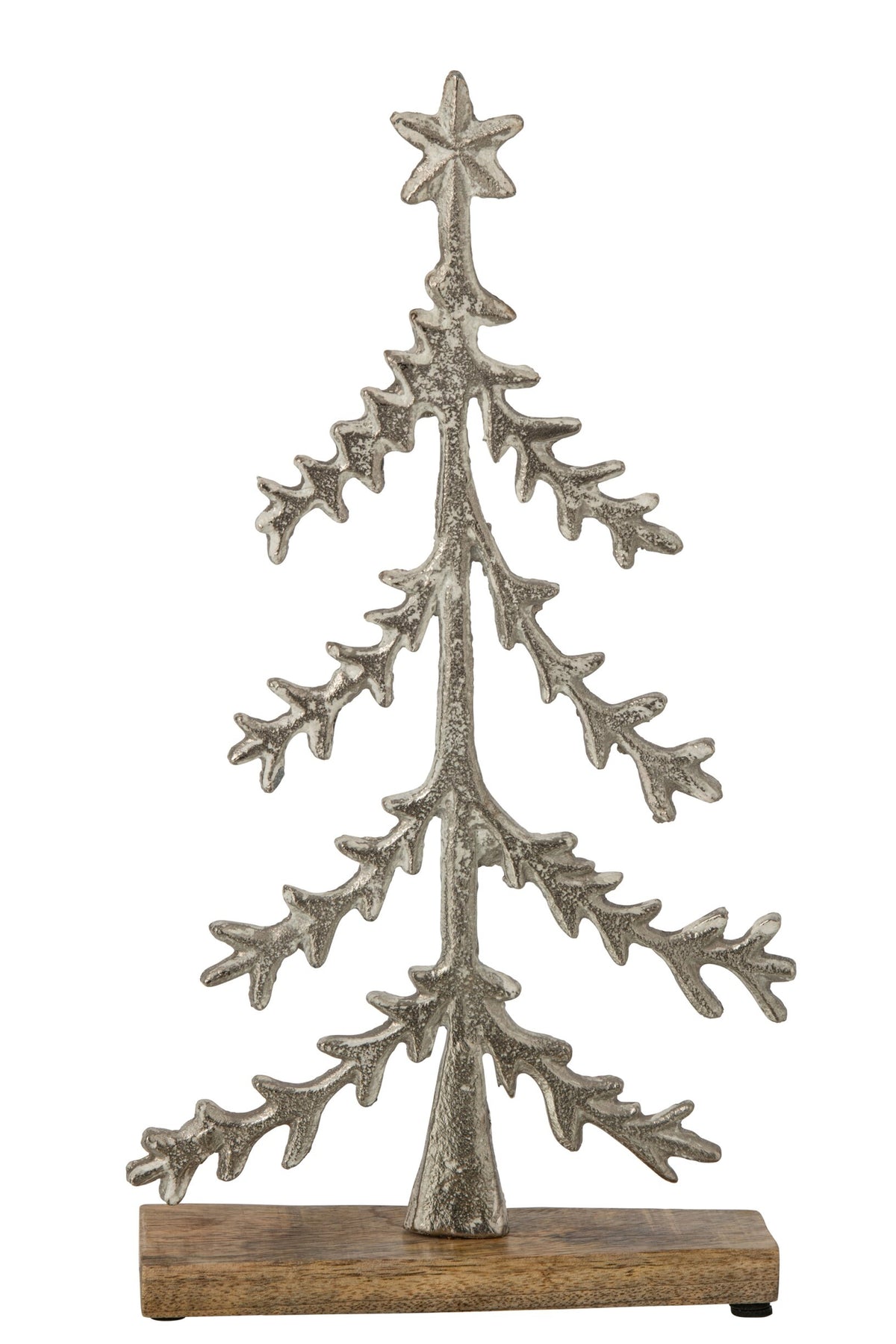 Kerstboom met ster op voet – aluminium en mangohout, gebroken wit en naturel, 40 cm