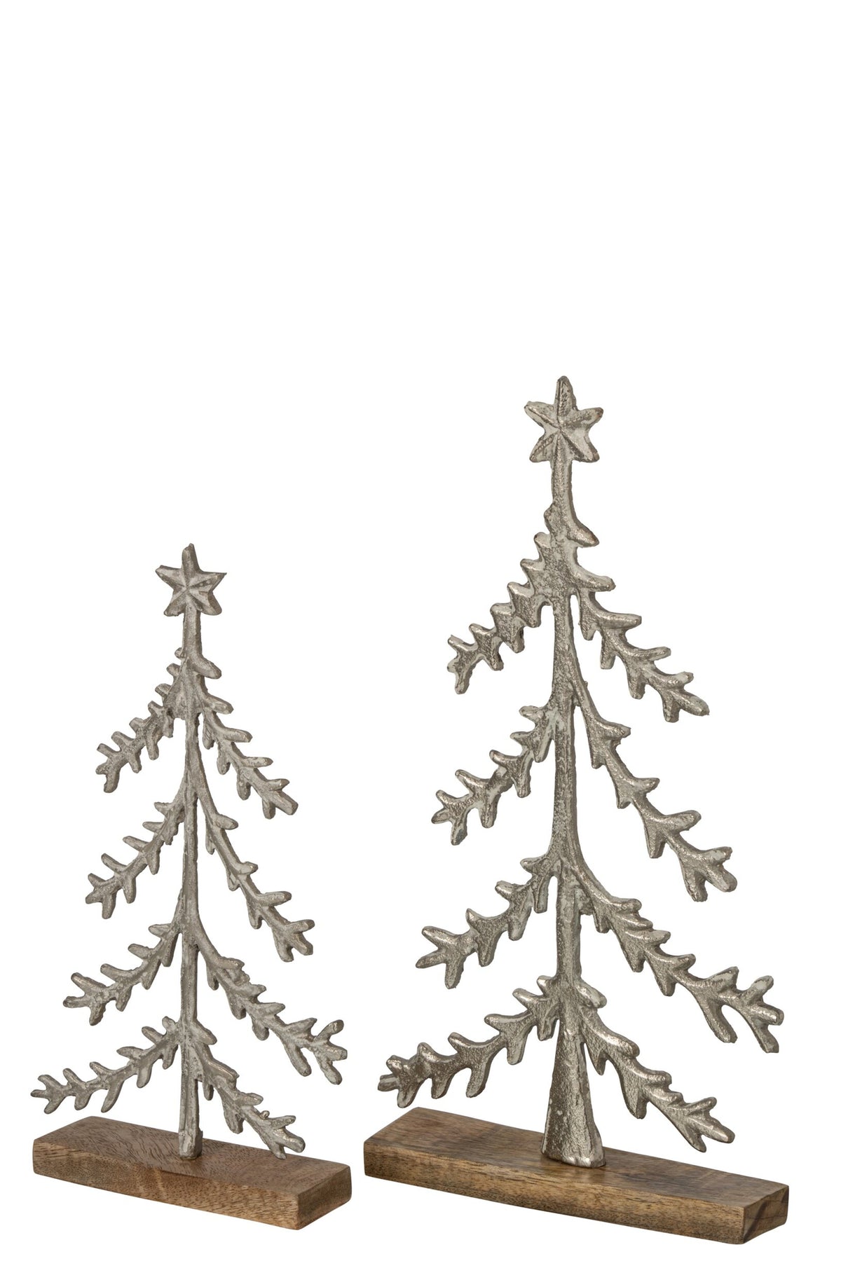 Kerstboom met ster op voet – aluminium en mangohout, gebroken wit en naturel, 40 cm