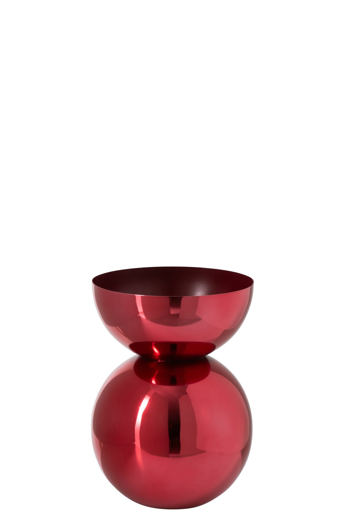 Vaas glanzend rond klein – metaal, kerstrood, 29,5 cm