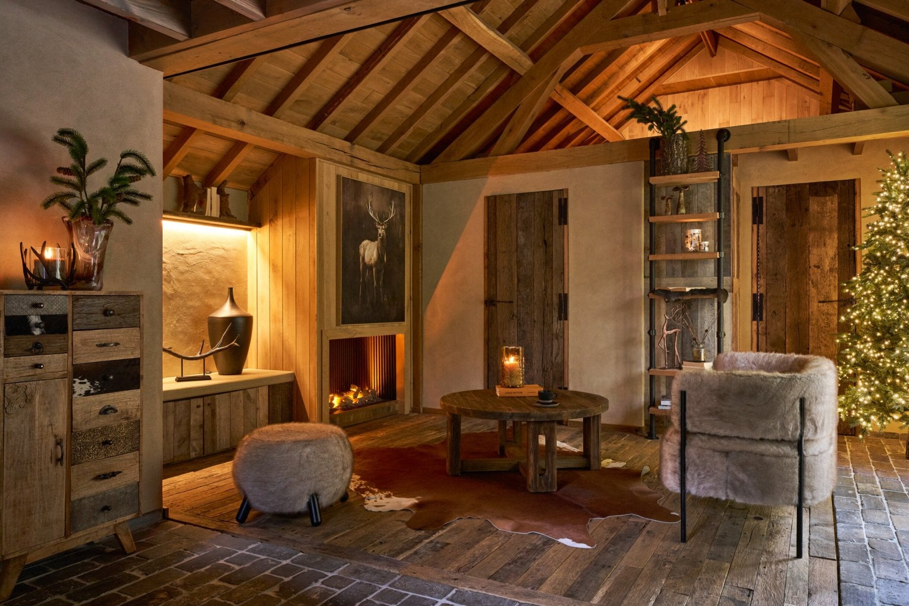 Couchtisch rund recyceltes Holz braun