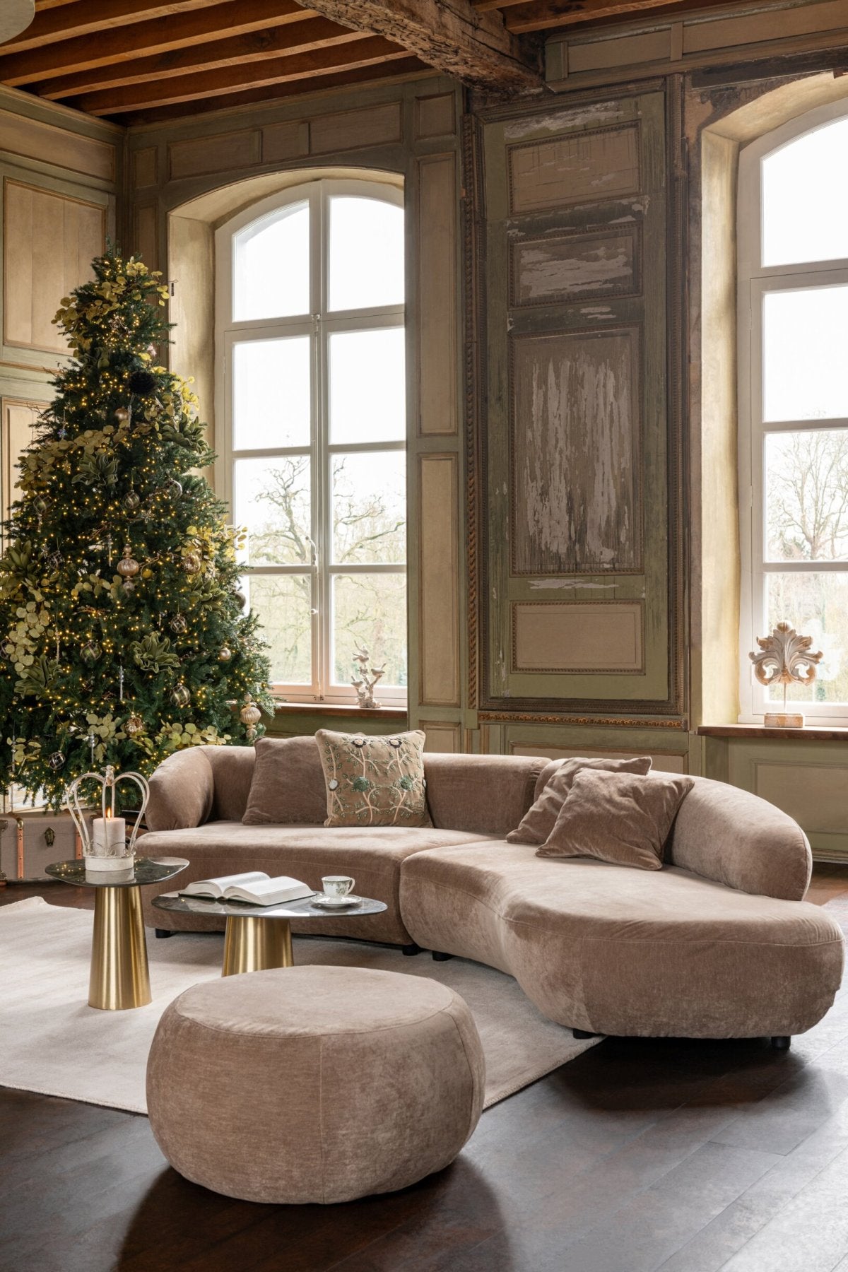 4-Sitzer Sofa + 4 Kissen Sperrholz/Stoff Taupe