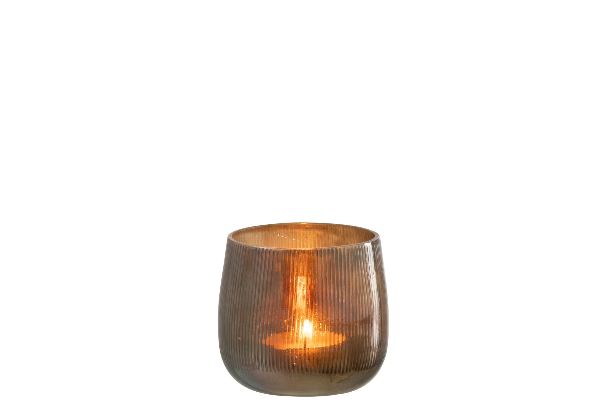 Tealight Holder Lines Glass Dark Brown Small