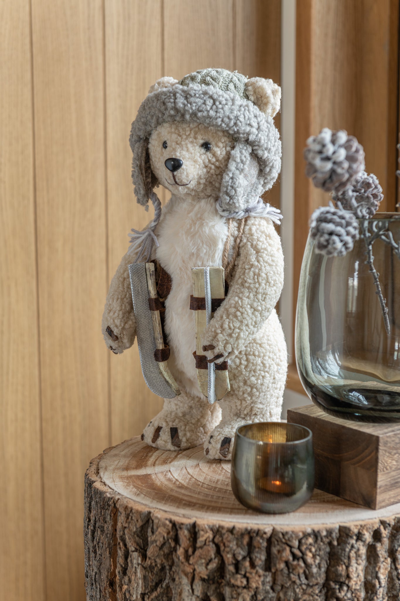 Tealight Holder Lines Glass Dark Brown Small