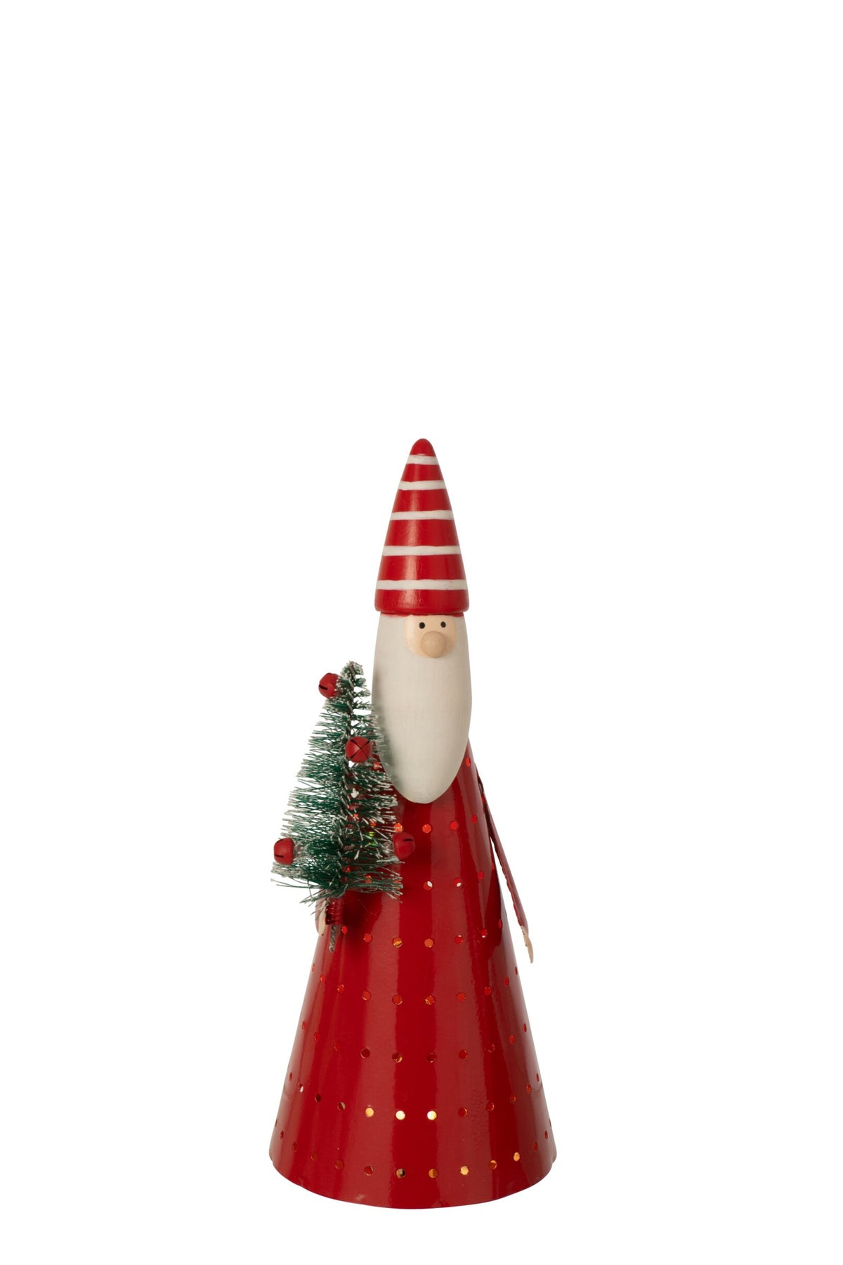 Kerstman met LED klein – ijzer, wit en kerstrood, 23×8,5×8,5 cm