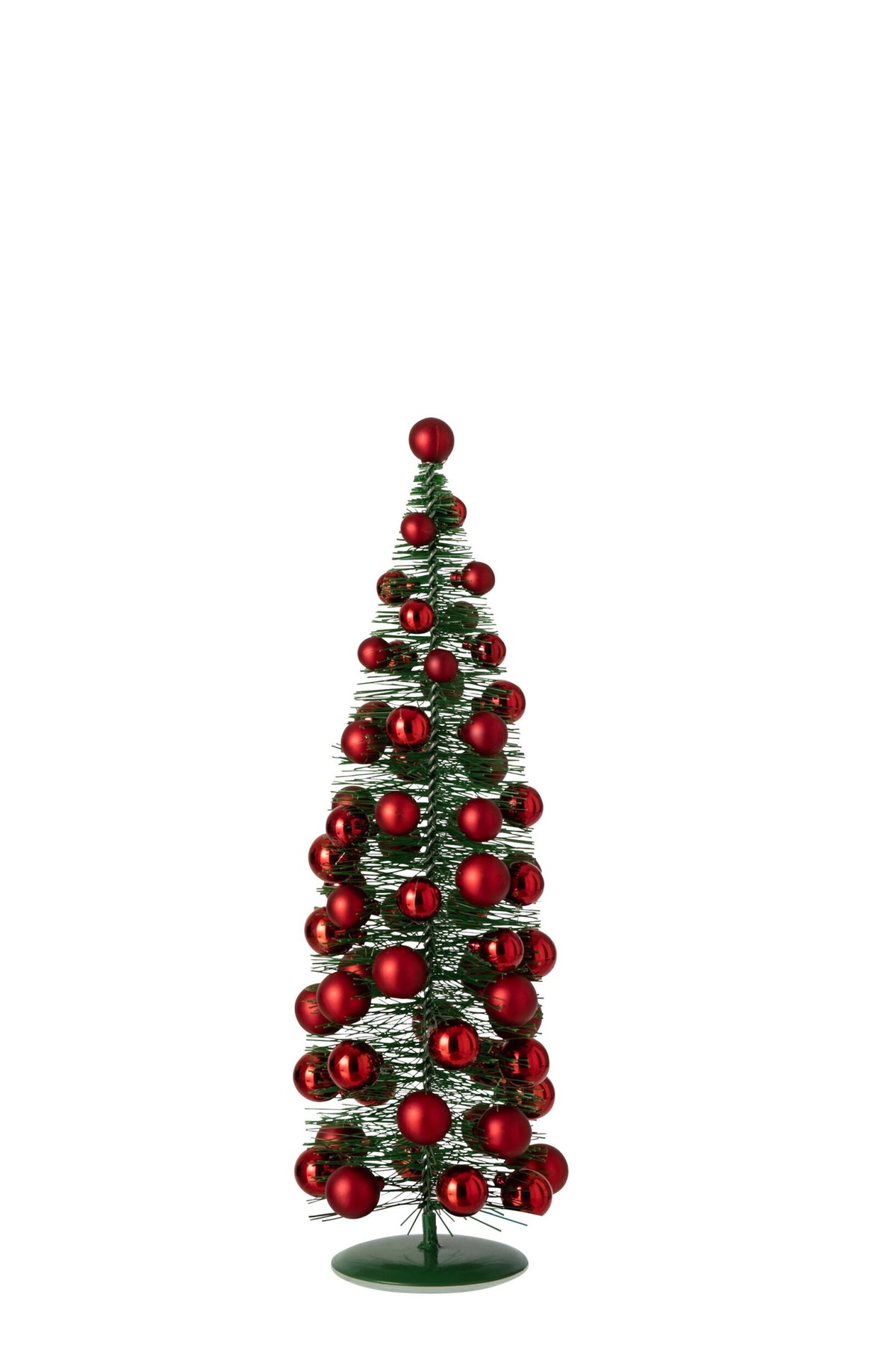 Kerstboom met kerstballen klein – kunststof en ijzer, donkergroen en kerstrood, 45 cm