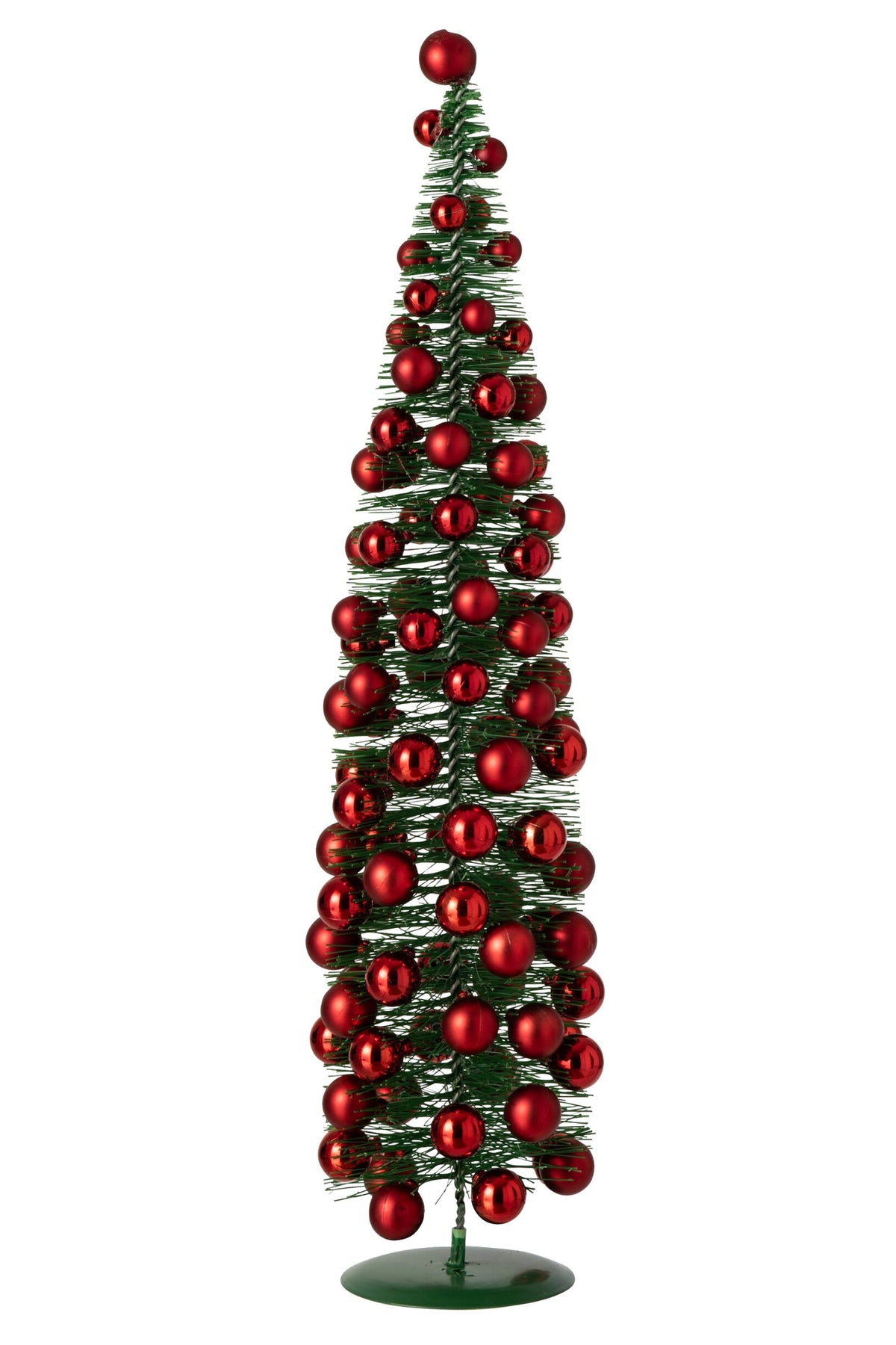Kerstboom met kerstballen groot – kunststof en ijzer, donkergroen en kerstrood, 60 cm