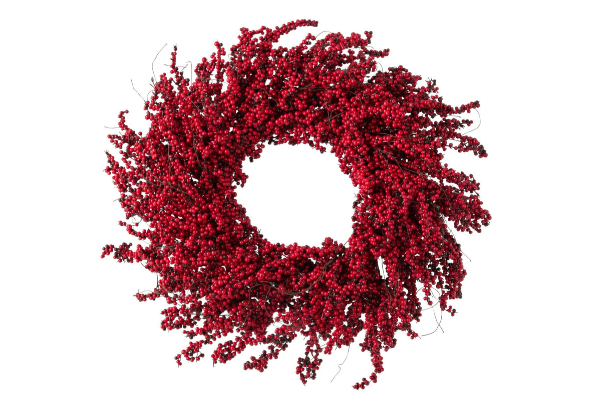 Kerstkrans met bessen – schuim en rotan, kerstrood, Ø80 cm