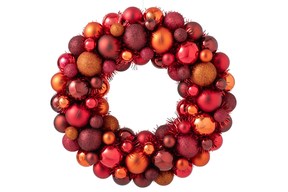 Kerstkrans met kerstballen – kunststof, meerkleurig, Ø36 cm