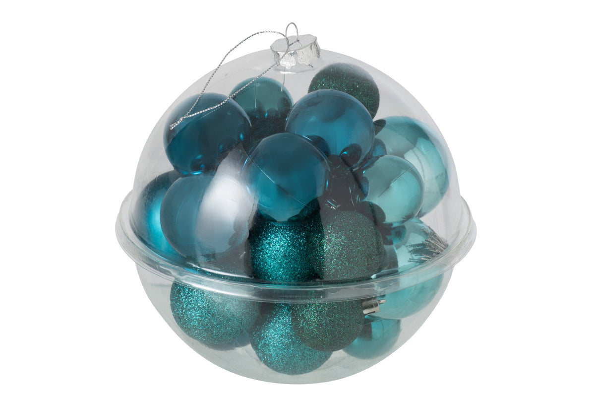 Kerstballen doos van 24 – kunststof, blauw en donkergroen