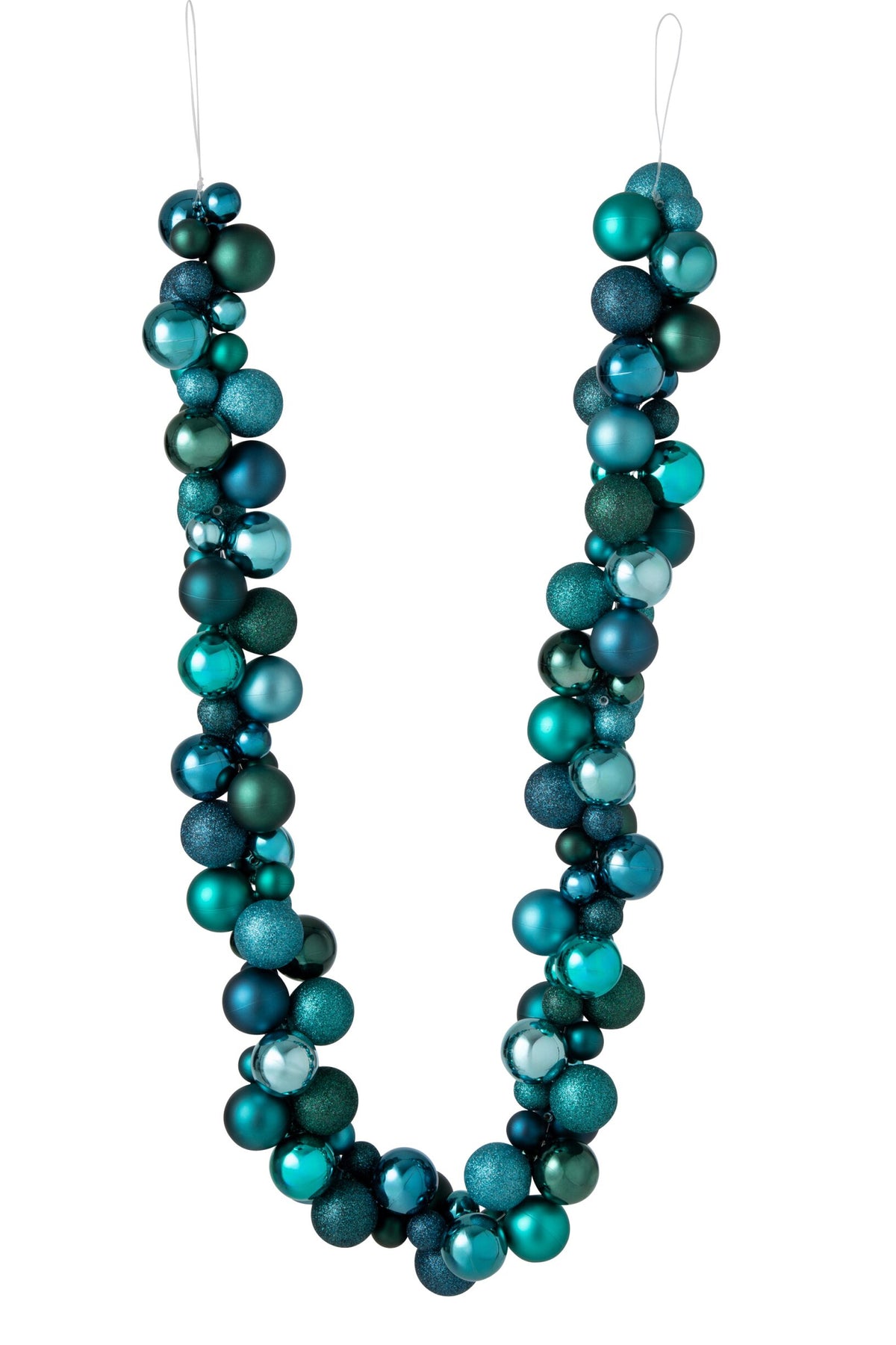 Slinger met kerstballen – kunststof, blauw en donkergroen, 165 cm