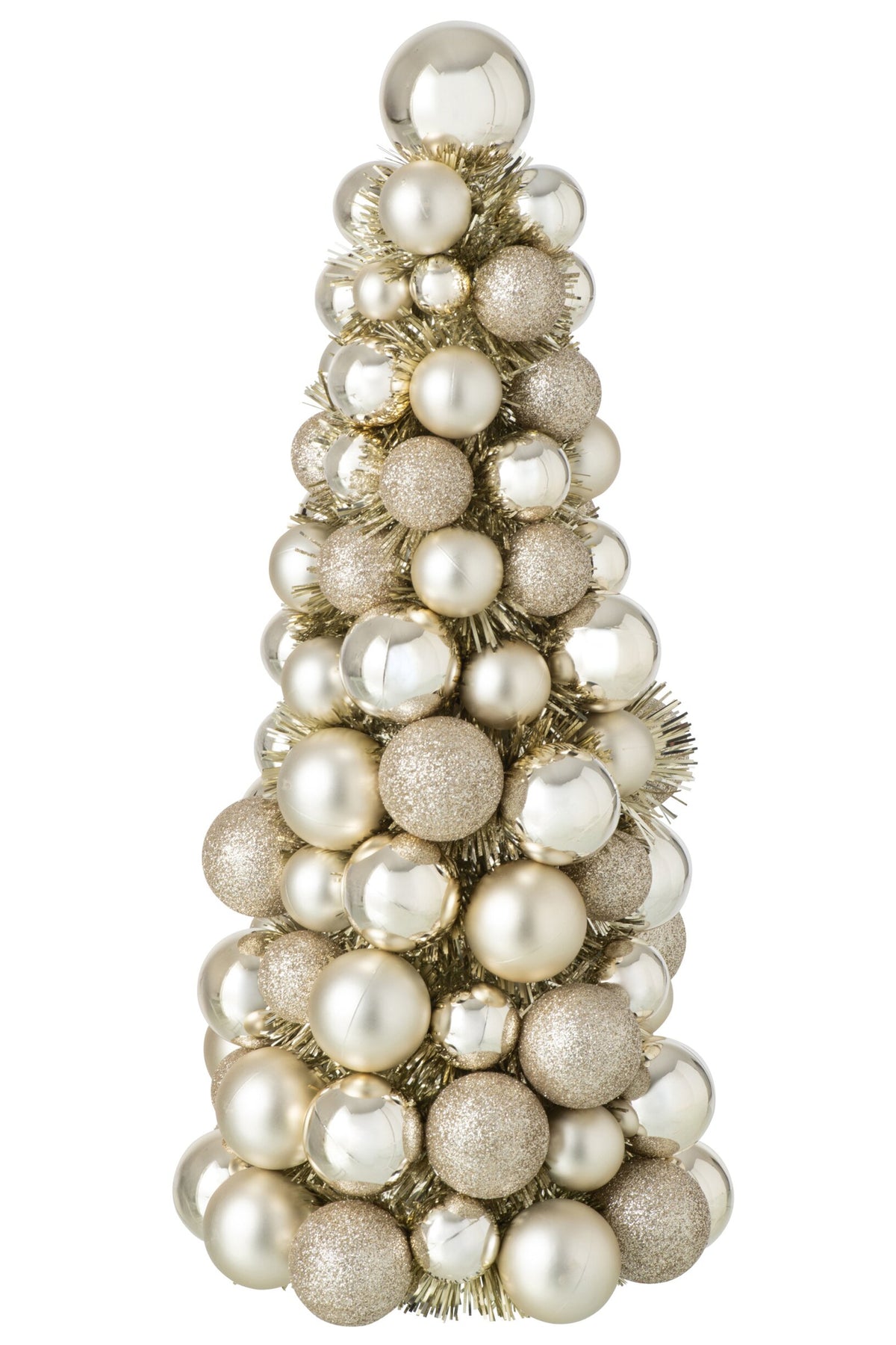 Kegel met kerstballen – kunststof, beige, 40 cm