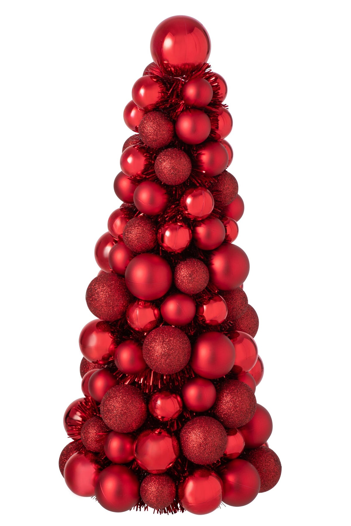 Kegel met kerstballen – kunststof, kerstrood, 40 cm