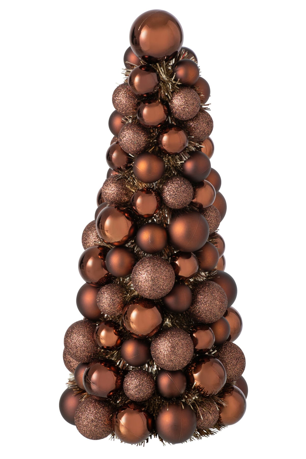 Kegel met kerstballen – kunststof, donkerbruin, 40 cm