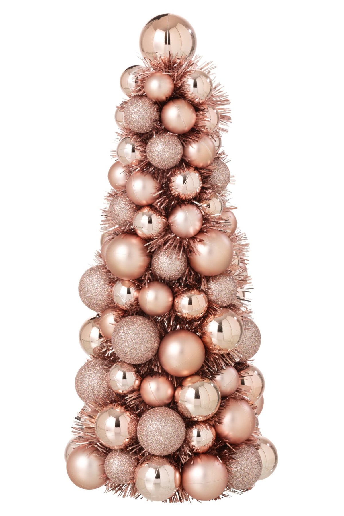 Kegel met kerstballen – kunststof, lichtroze, 40 cm