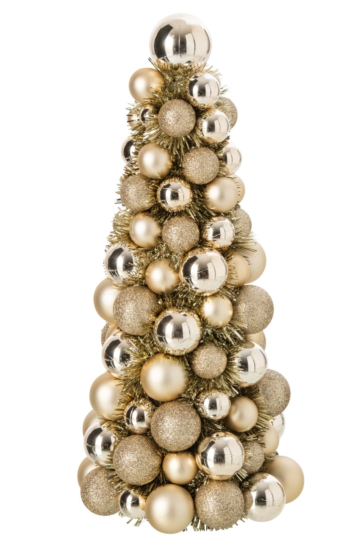 Kegel met kerstballen – kunststof, champagne, 40 cm
