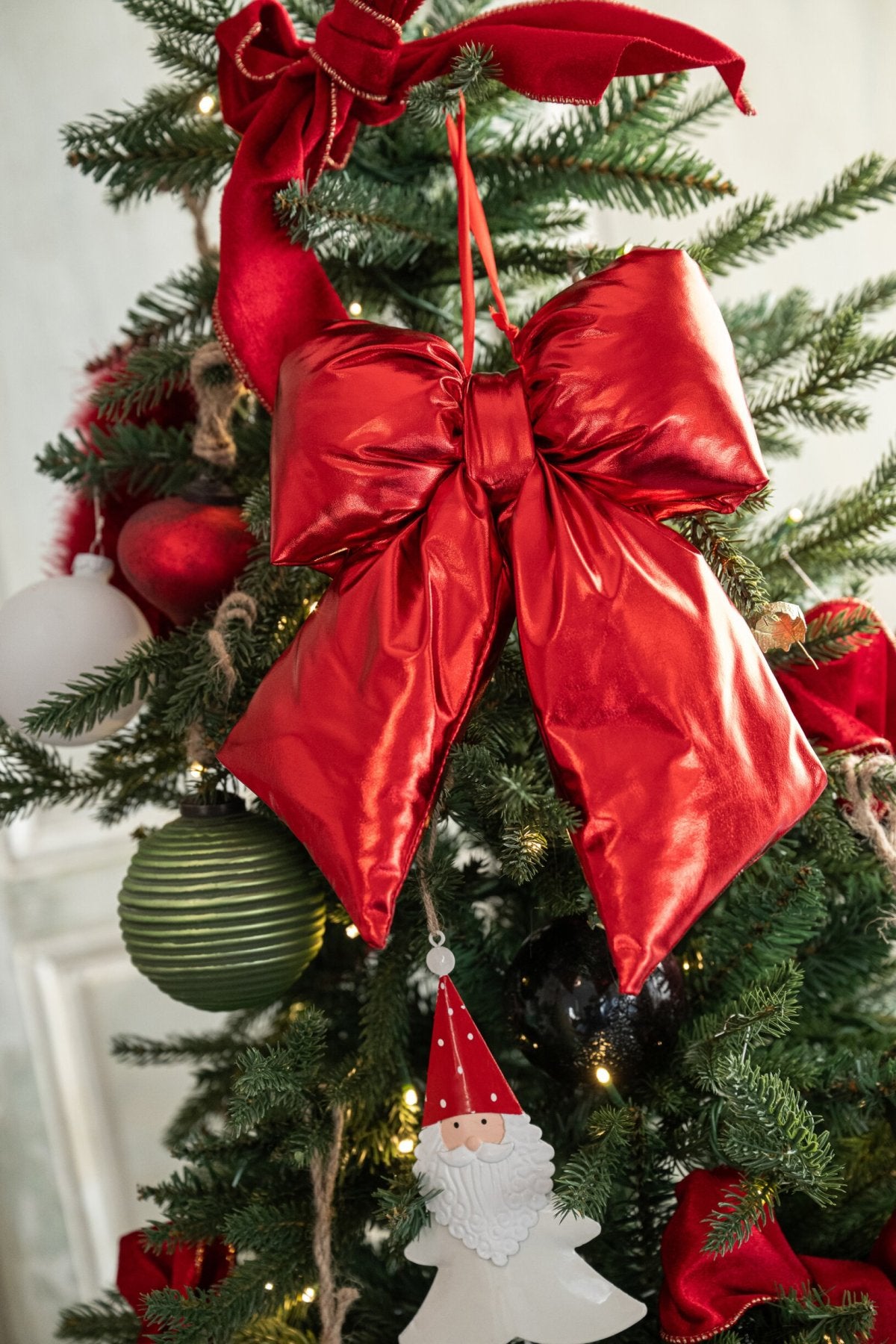 Kerststrik glanzend groot – fluweel, kerstrood, 49 cm