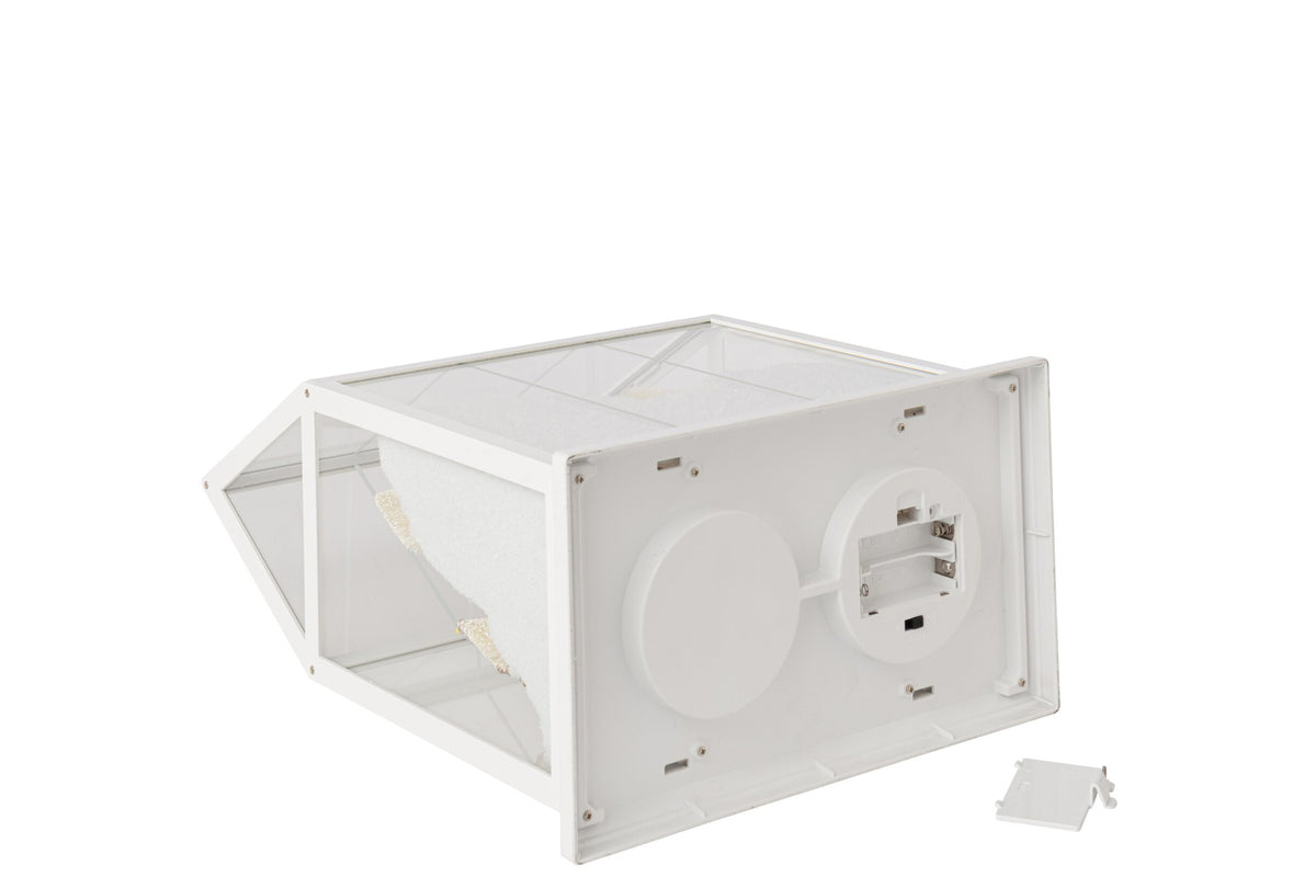 Kerstdorp met LED middel – glas en kunststof, wit en goud, 25,5×15×33 cm