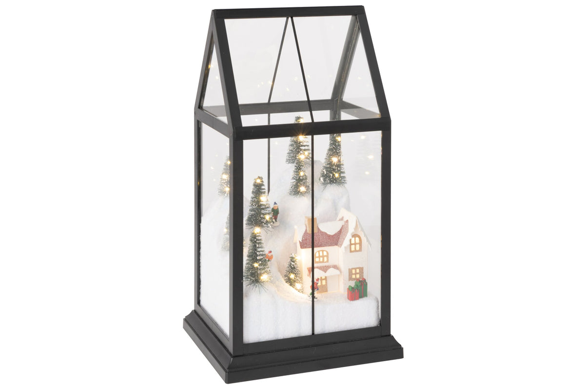 Kerstdorp met LED klein – glas en kunststof, meerkleurig, 18×15×33 cm