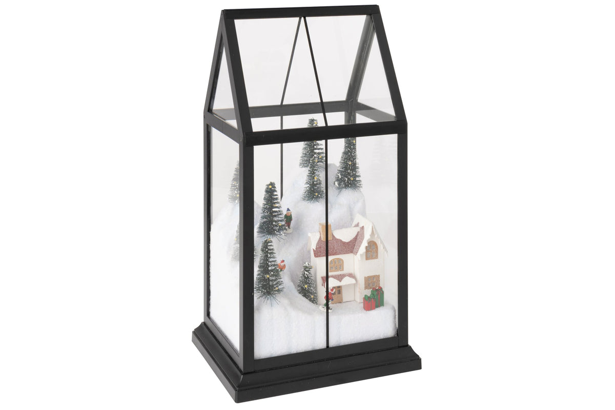 Kerstdorp met LED klein – glas en kunststof, meerkleurig, 18×15×33 cm