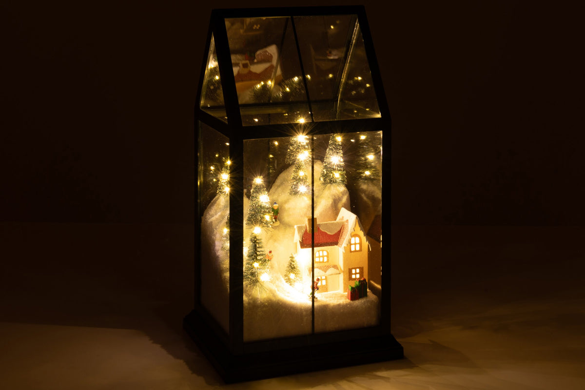 Kerstdorp met LED klein – glas en kunststof, meerkleurig, 18×15×33 cm