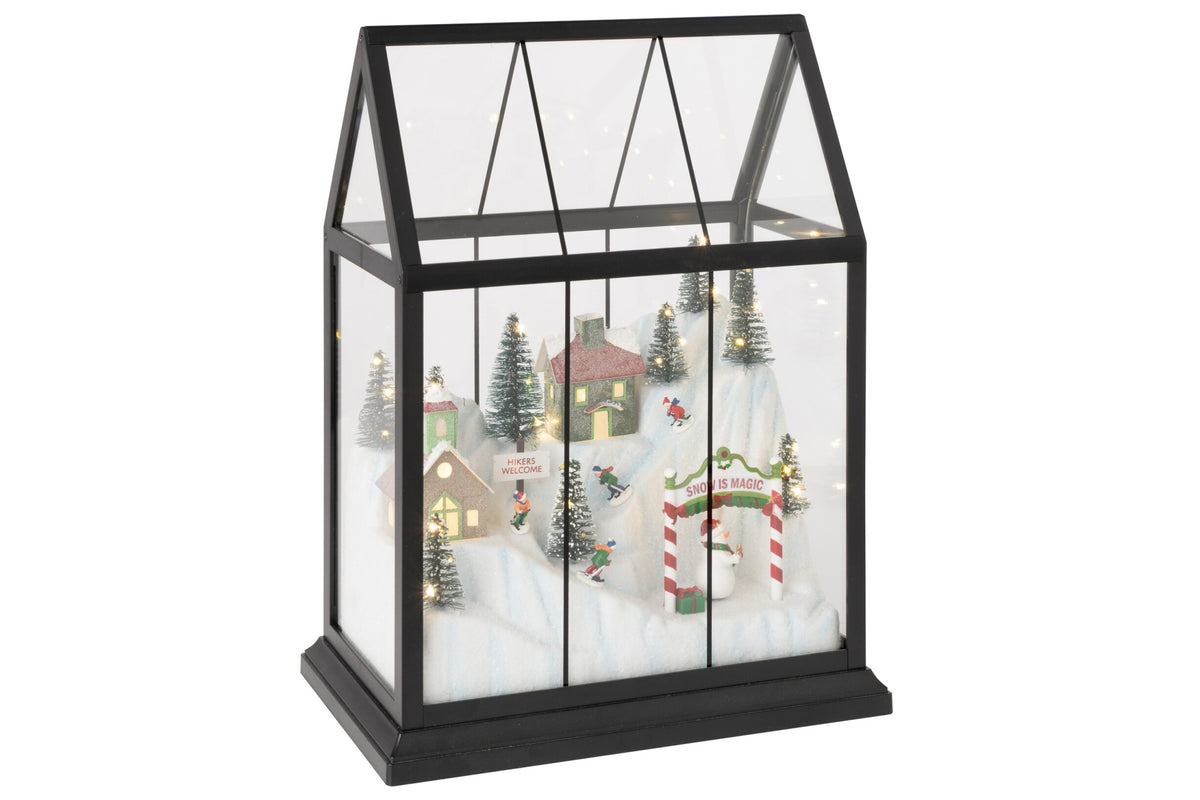 Kerstdorp met LED middel – glas en kunststof, meerkleurig, 25,5×15×33 cm