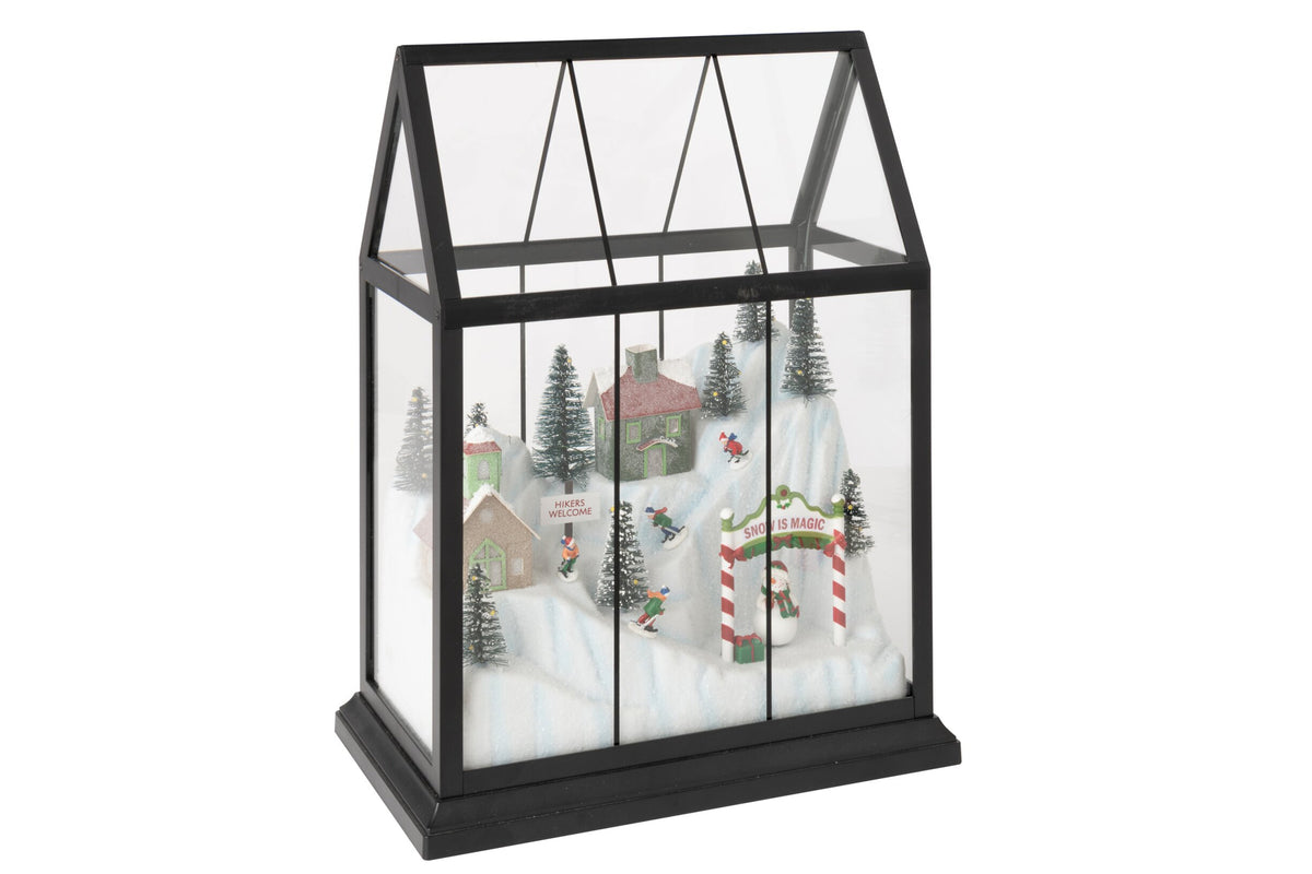 Kerstdorp met LED middel – glas en kunststof, meerkleurig, 25,5×15×33 cm