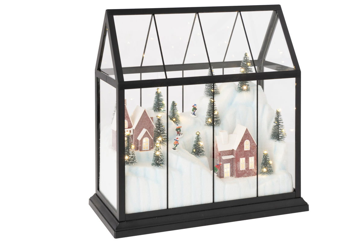 Kerstdorp met LED groot – glas en kunststof, meerkleurig, 33×15×33 cm